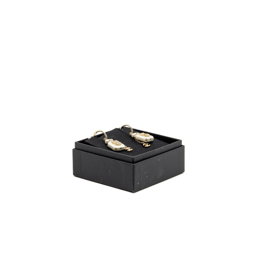 CHANEL NO.5 PERFUME BOTTLE DROP EARRINGS CRYSTAL LIGHT GOLD TONE