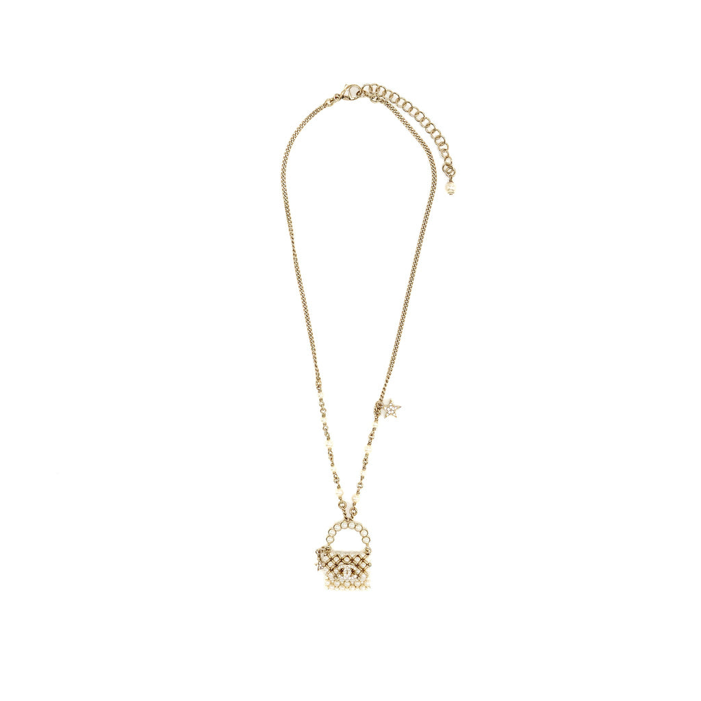 CHANEL MINI PEARL BAG NECKLACE LIGHT GOLD TONE