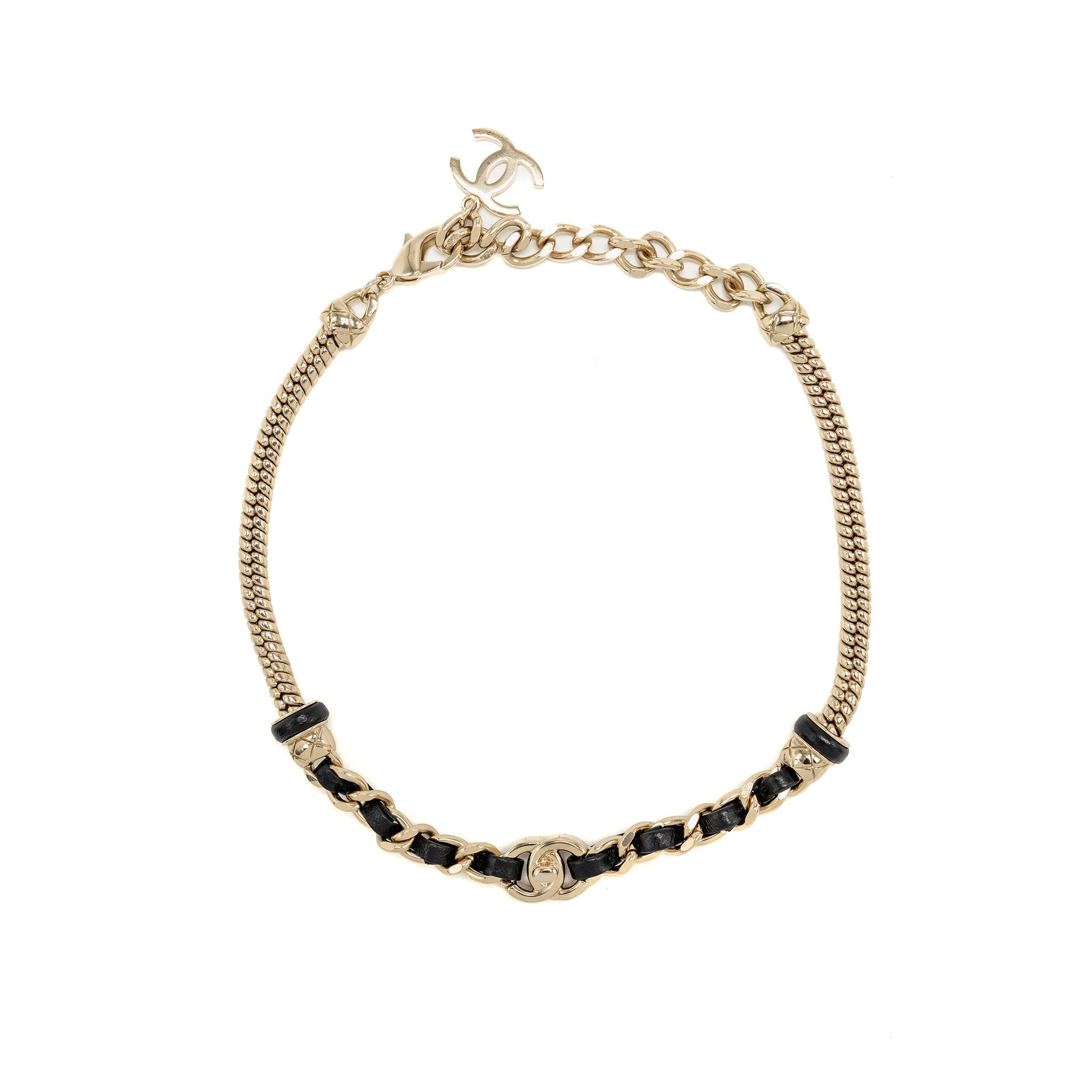 CHANEL LEATHER CHAIN CHOCKER BLACK / LIGHT GOLD TONE