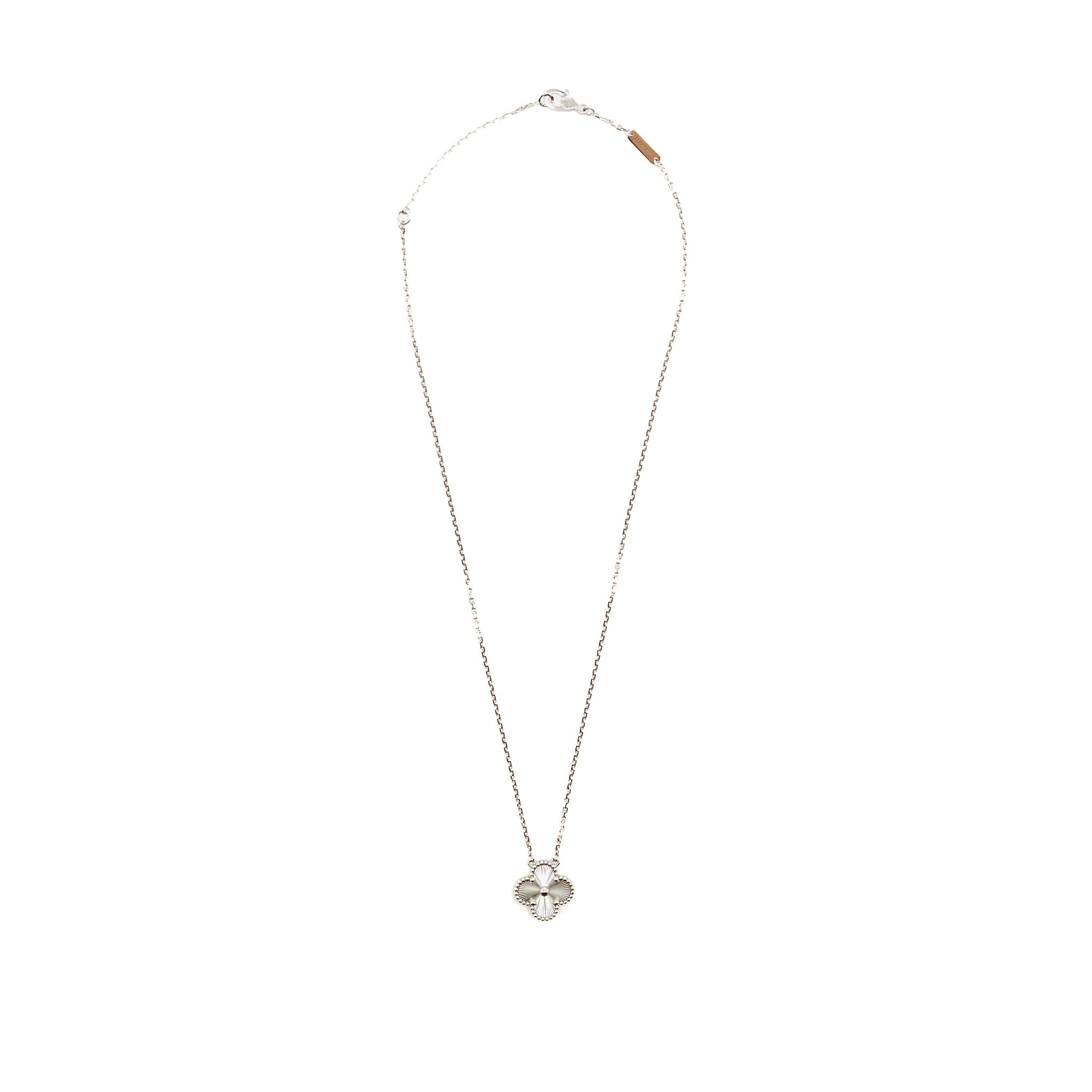 VAN CLEEF & ARPELS VINTAGE ALHAMBRA PENDANT GUILLOCHE WHITE GOLD