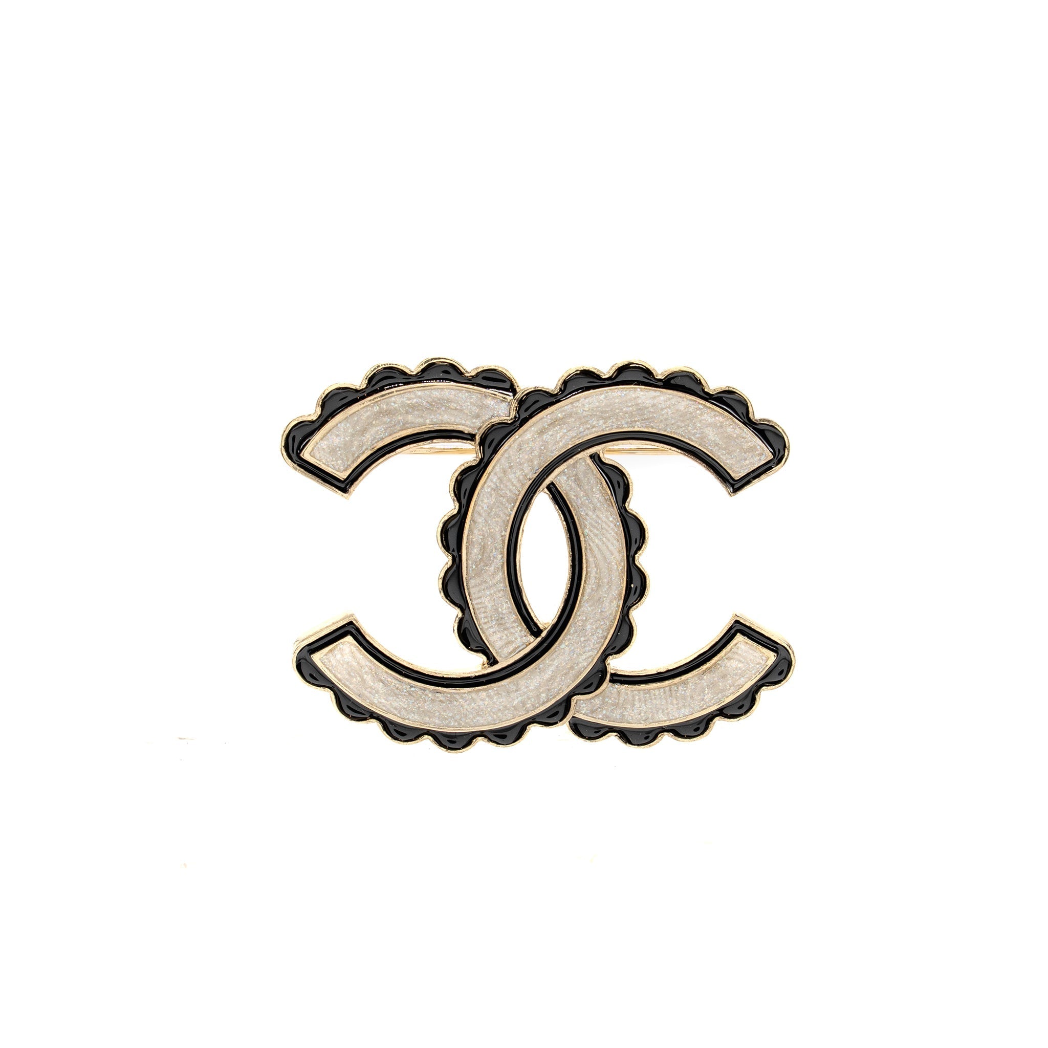CHANEL CC LOGO BROOCH GREY / BLACK