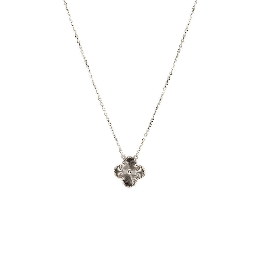 VAN CLEEF & ARPELS VINTAGE ALHAMBRA PENDANT GUILLOCHE WHITE GOLD