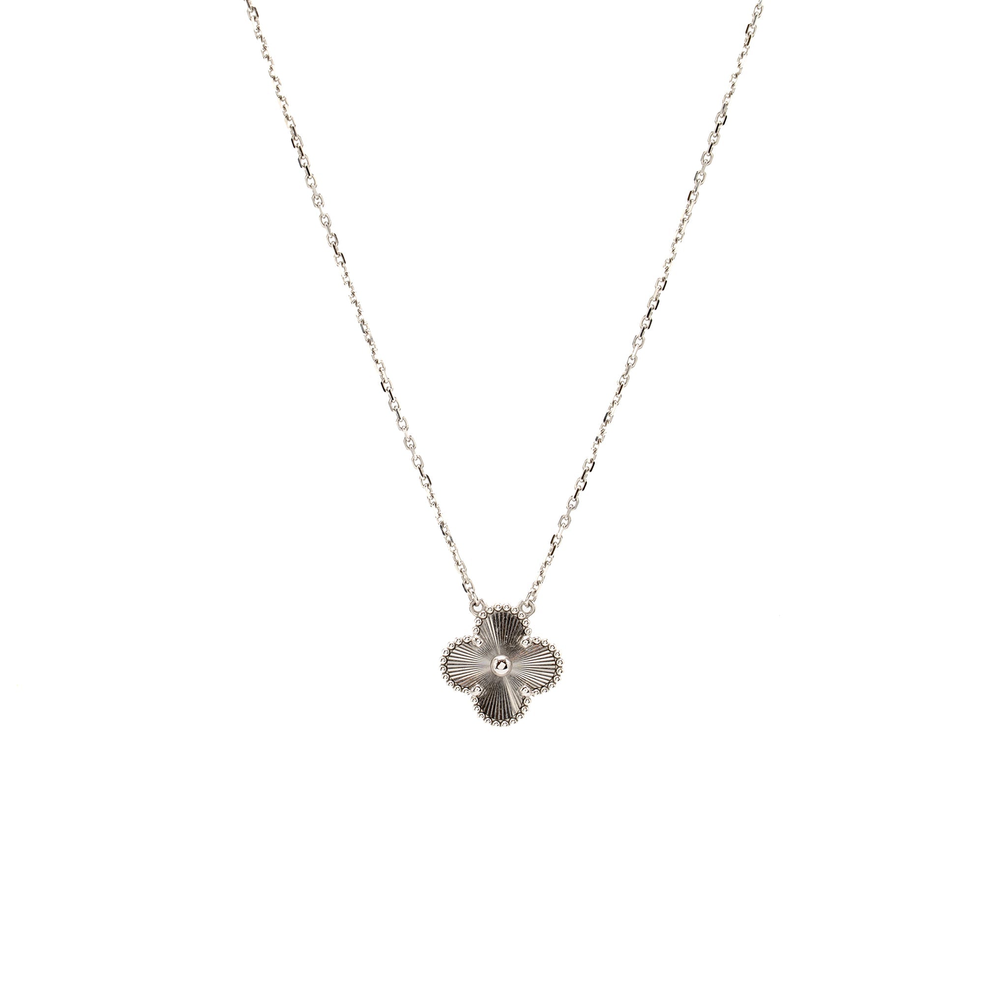 VAN CLEEF & ARPELS VINTAGE ALHAMBRA PENDANT GUILLOCHE WHITE GOLD