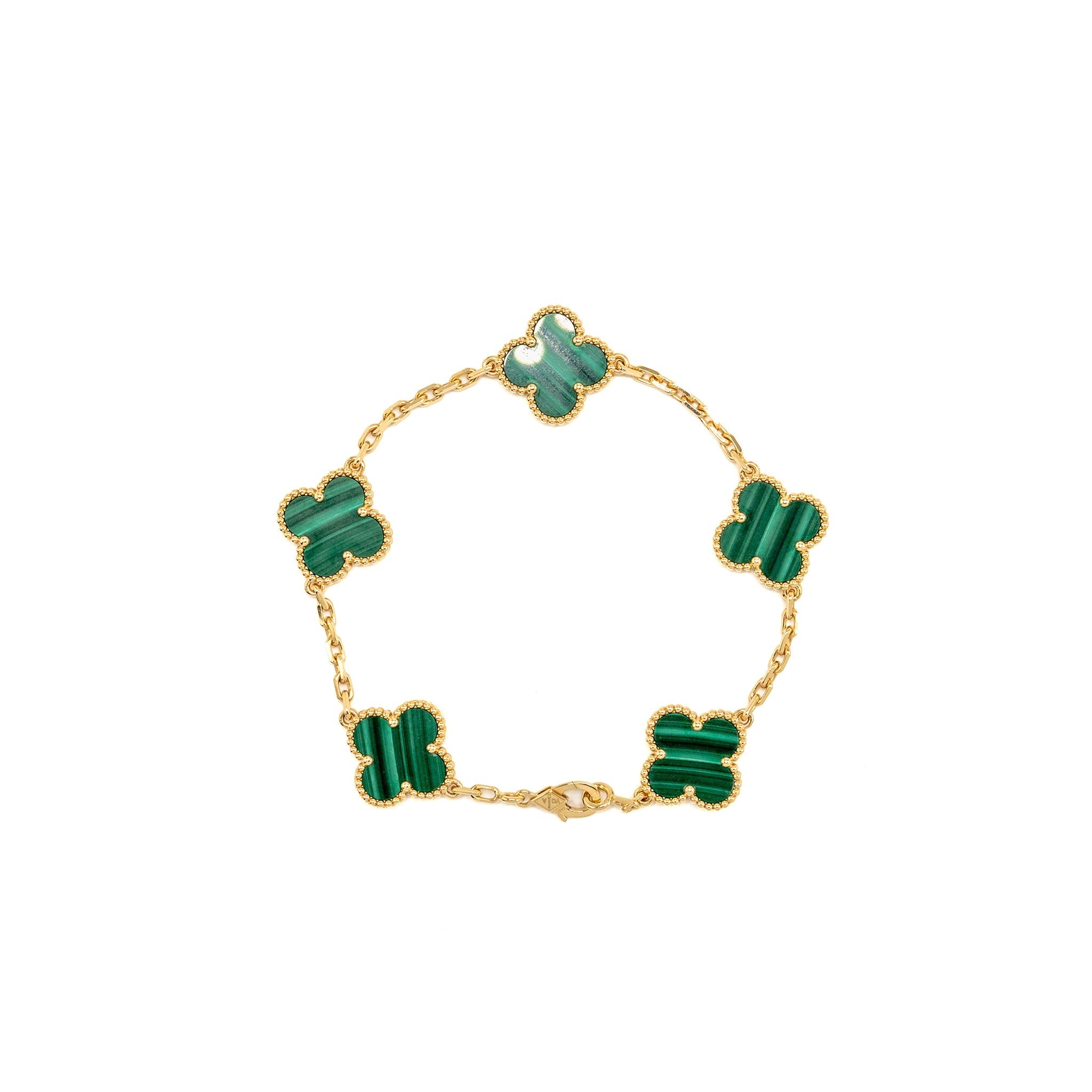 VAN CLEEF & ARPELS VINTAGE ALHAMBRA BRACELET 5 MOTIFS MALACHITE YELLOW GOLD