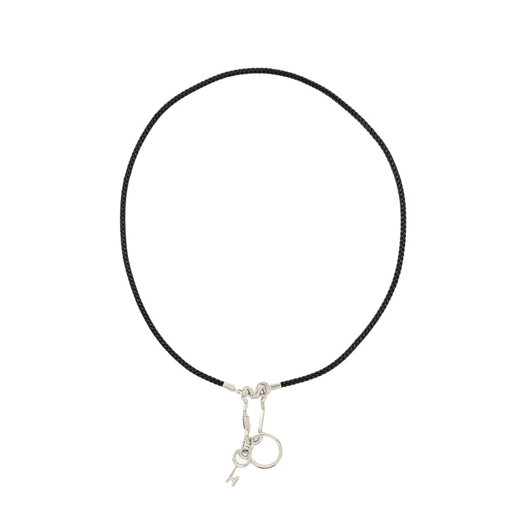HERMES CLE CHEVAL SNAP HOOK NECKLACE CALFSKIN/METAL BLACK SHW