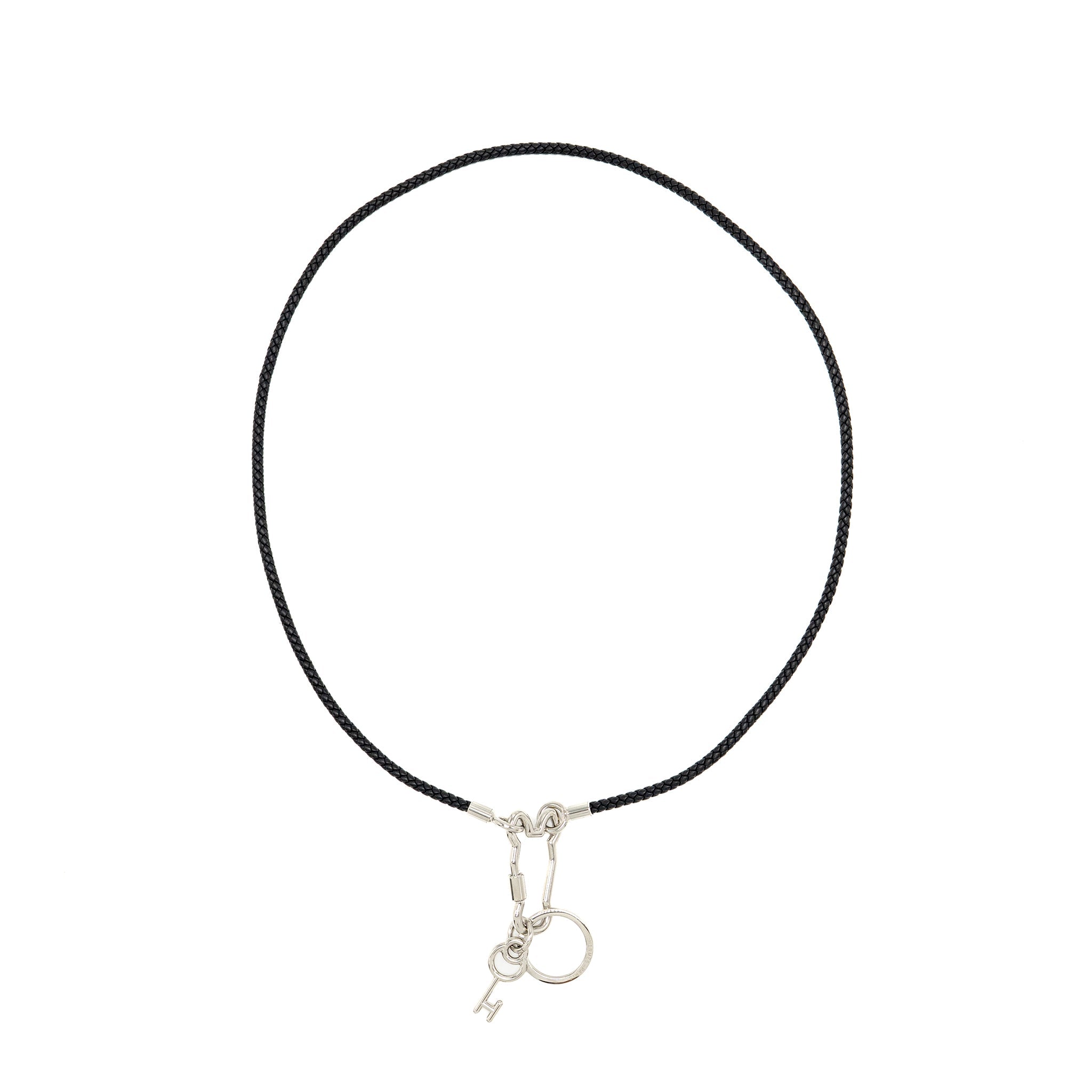 HERMES CLE CHEVAL SNAP HOOK NECKLACE CALFSKIN/METAL BLACK SHW
