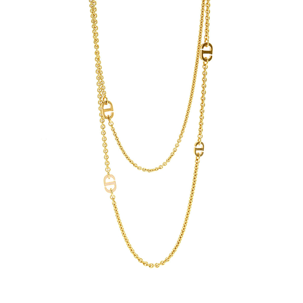 DIOR PETIT CD DOUBLE CHAIN NECKLACE PINK GOLD TONE