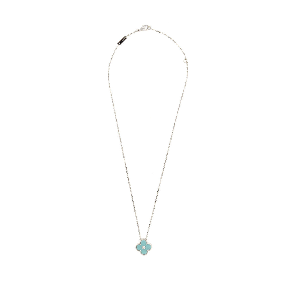 VAN CLEEF & ARPELS 2022 HOLIDAY LIMITED VINTAGE ALHAMBRA PENDANT PORCELAIN/WHITE GOLD/DIAMOND
