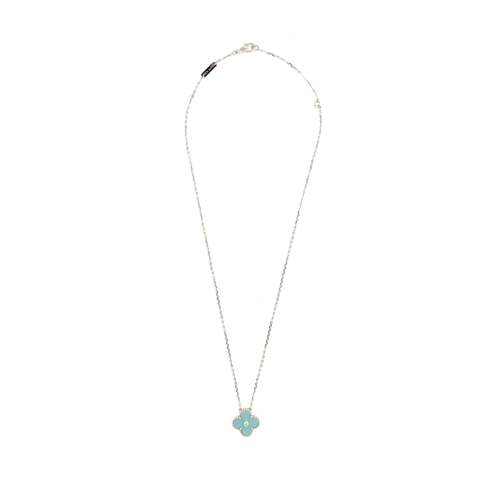 VAN CLEEF & ARPELS 2022 HOLIDAY LIMITED VINTAGE ALHAMBRA PENDANT PORCELAIN/WHITE GOLD/DIAMOND
