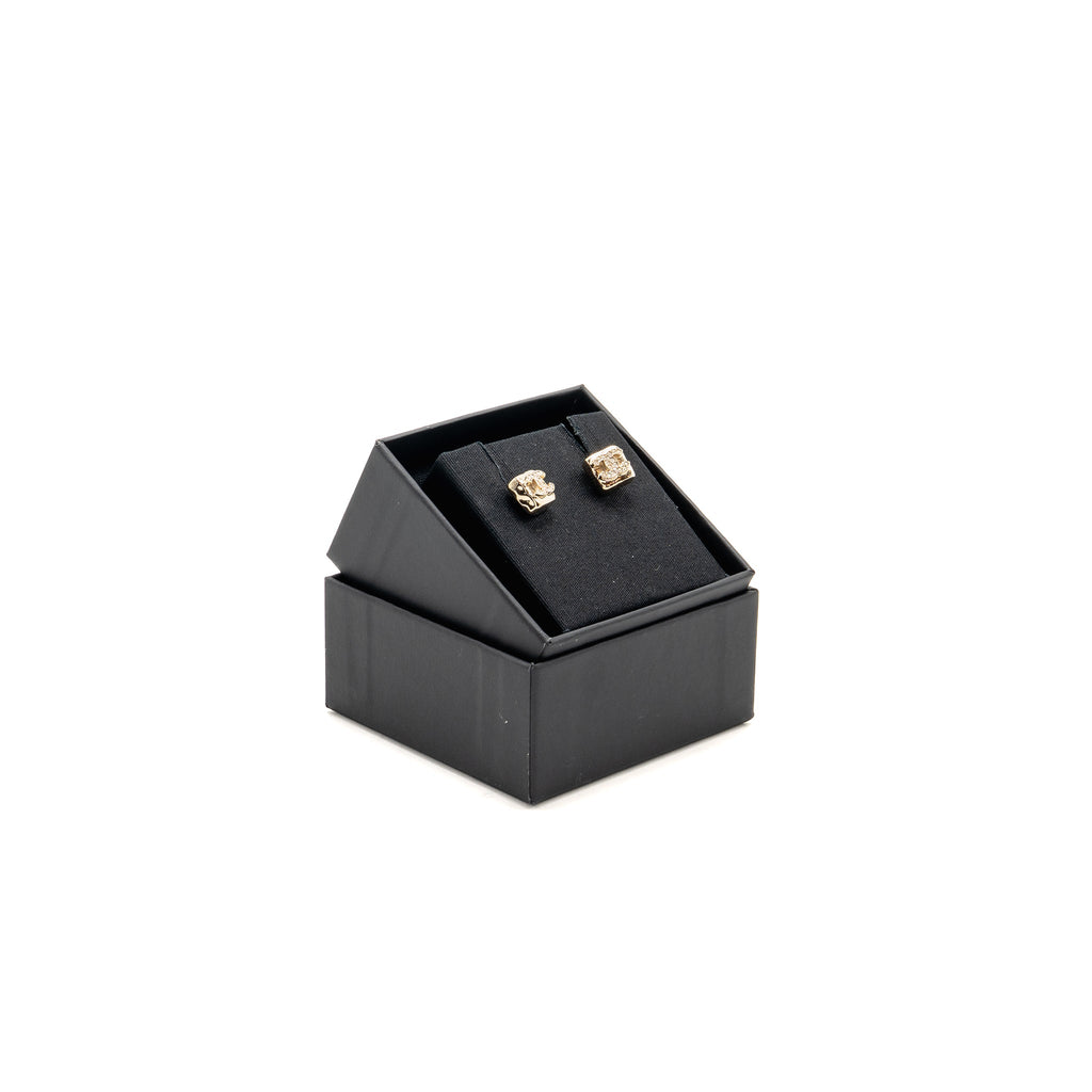 CHANEL MINI SQUARE CRYSTAL CC LOGO EARRINGS GOLD TONE
