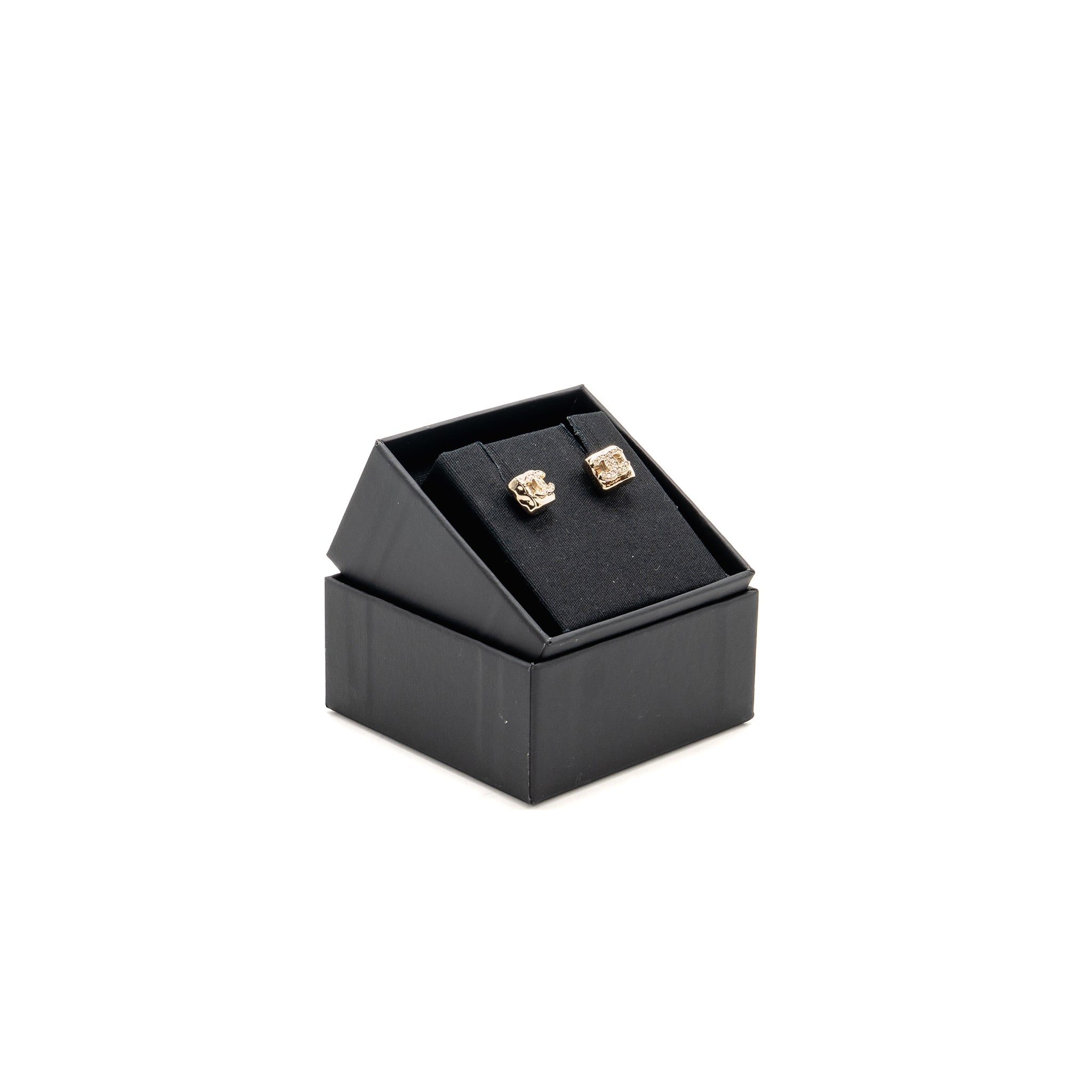 CHANEL MINI SQUARE CRYSTAL CC LOGO EARRINGS GOLD TONE