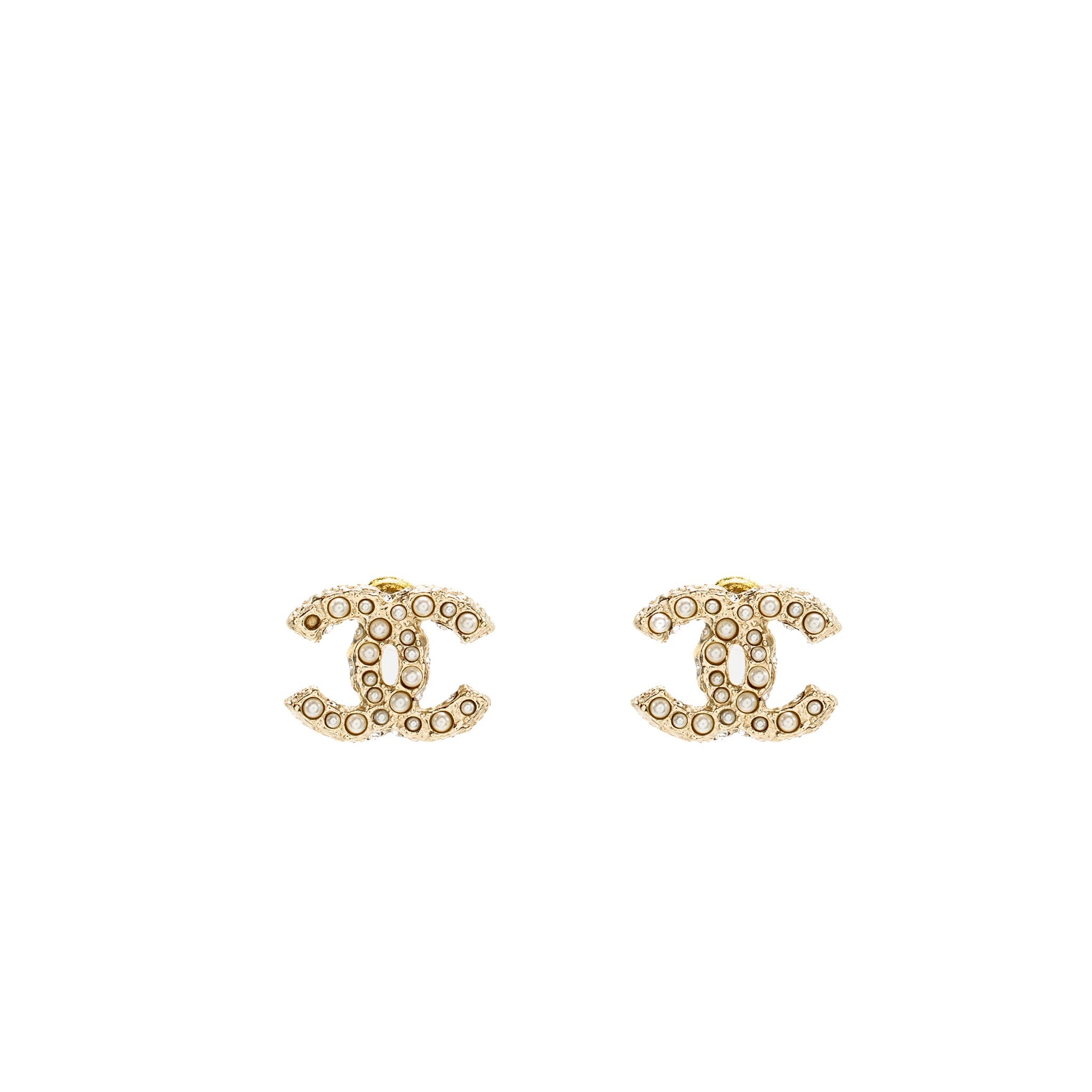 CHANEL PEARL CC LOGO EARRINGS GOLD TONE
