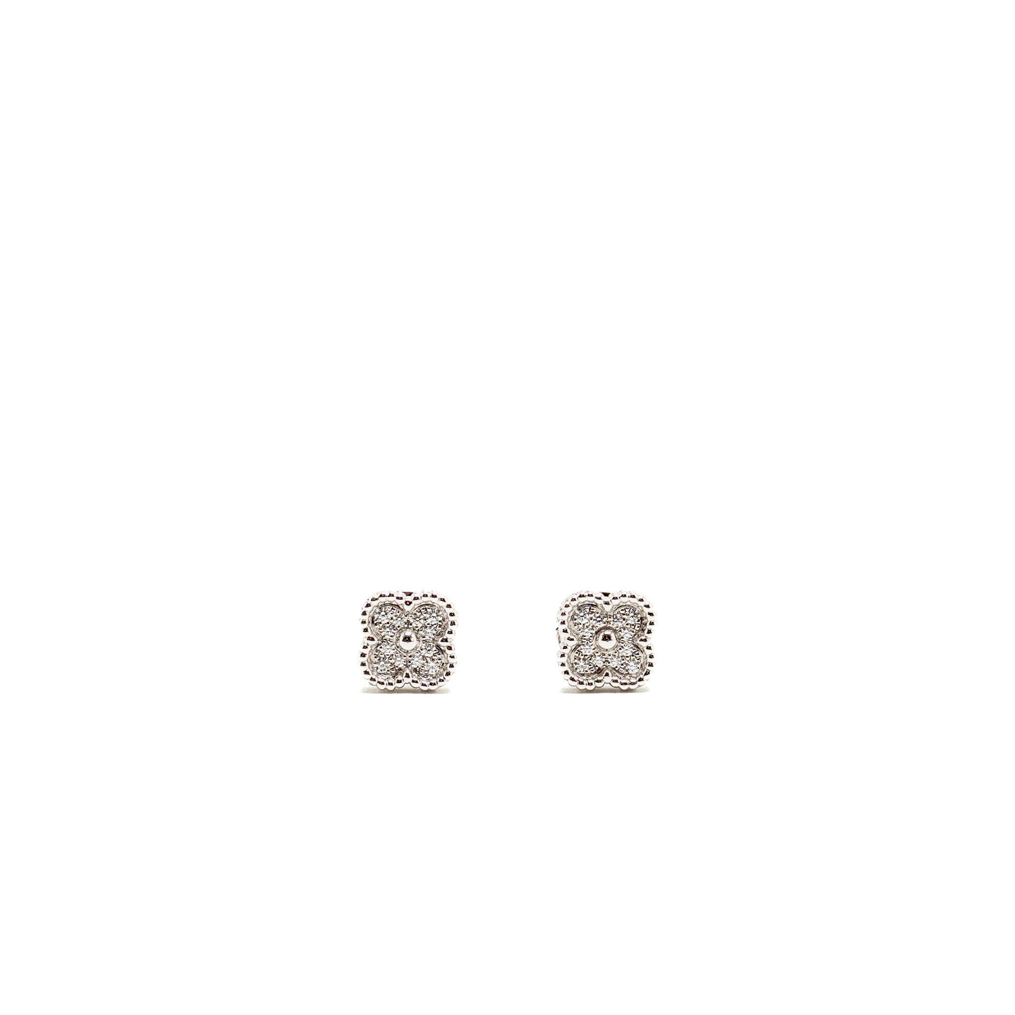 VAN CLEEF & ARPELS SWEET ALHAMBRA EARSTUDS WHITE GOLD, DIAMONDS