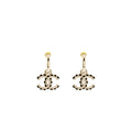 CHANEL CC DROP EARRINGS BLACK / WHITE/ LIGHT GOLD TONE