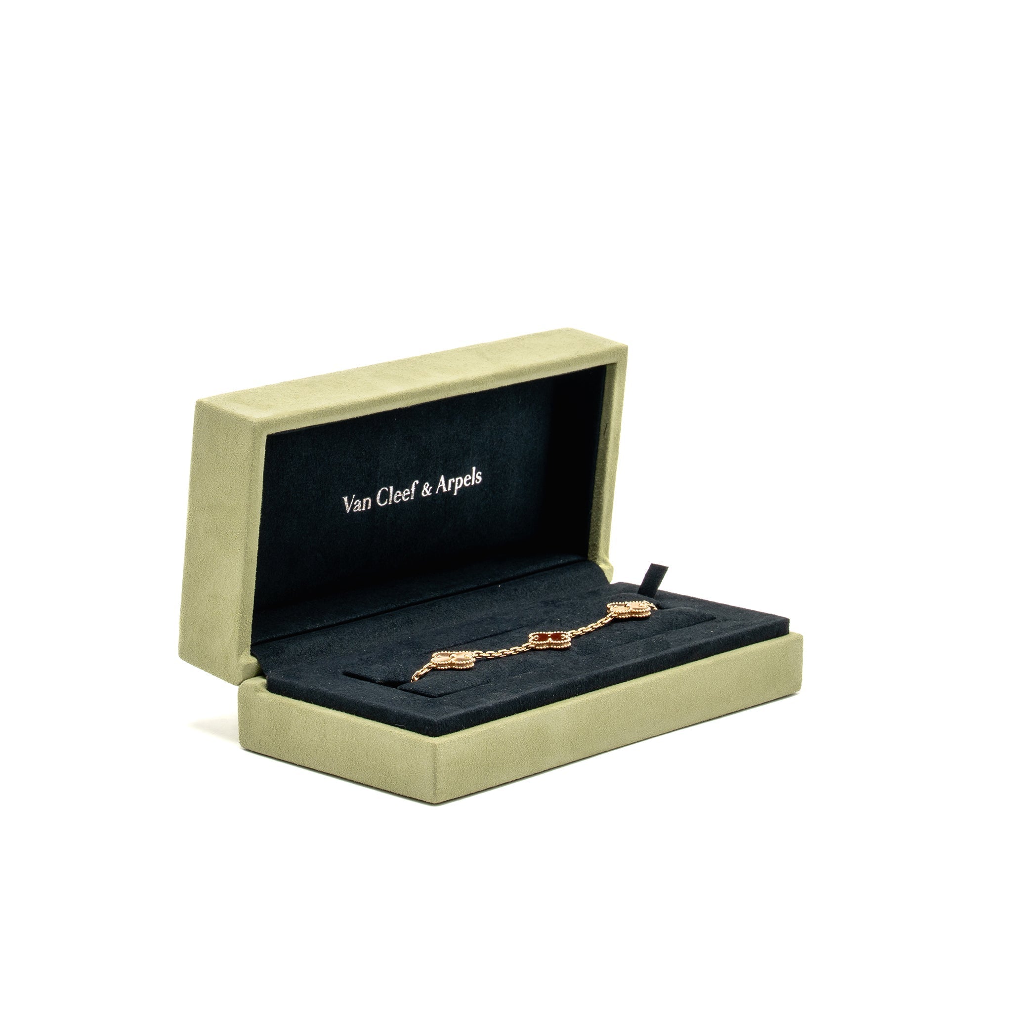 VAN CLEEF AND ARPELS VINTAGE ALHAMBRA 5 MOTIF BRACELET 18K ROSE GOLD / CARNELIAN