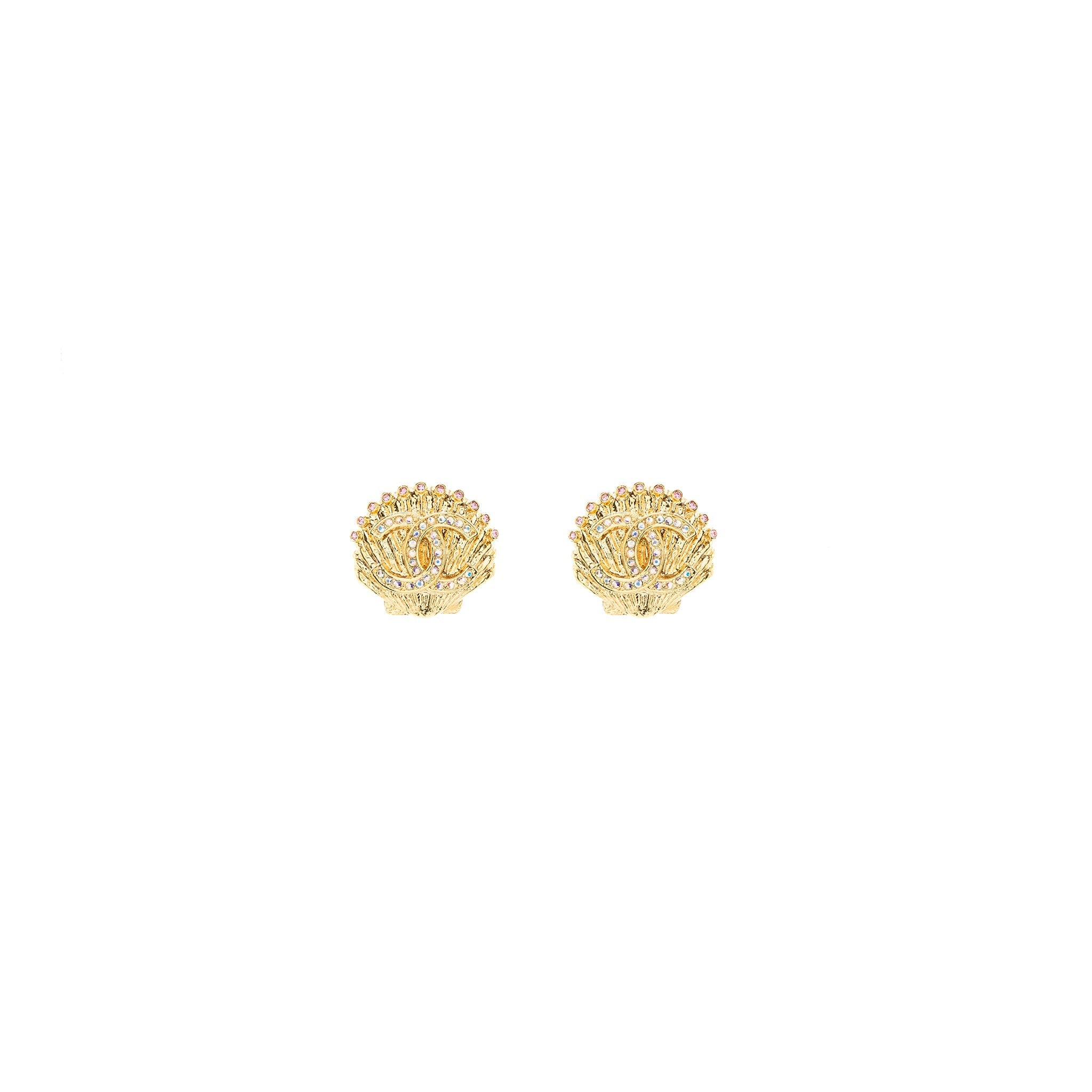 CHANEL CC LOGO/SHELL EARRING MULTICOLOUR CRYSTAL GOLD TONE