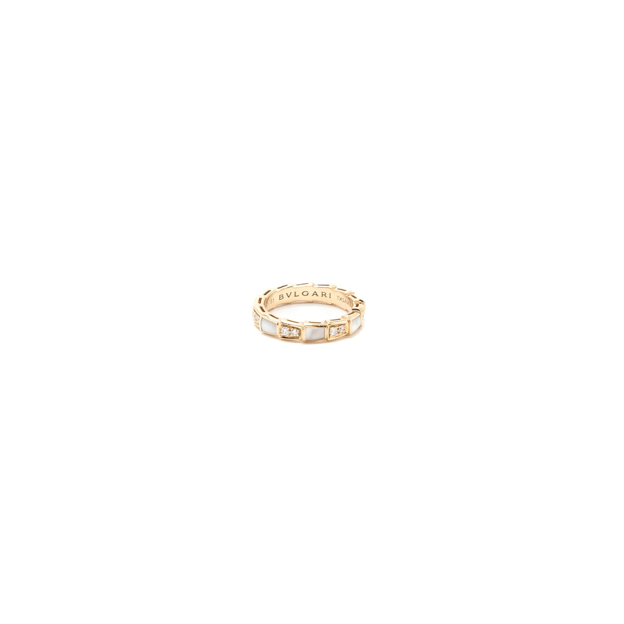 BVLGARI SERPENTI VIPER RING MOTHER OF PEARL/ROSE PINK GOLD WITH DIAMONDS