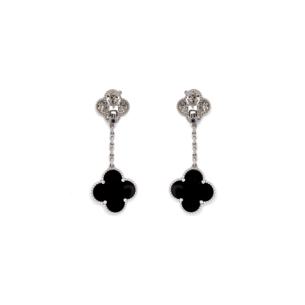 VAN CLEEF & ARPELS MAGIC ALHAMBRA 2-MOTIFS EARRINGS WHITE GOLD/ ONYX/ DIAMONDS