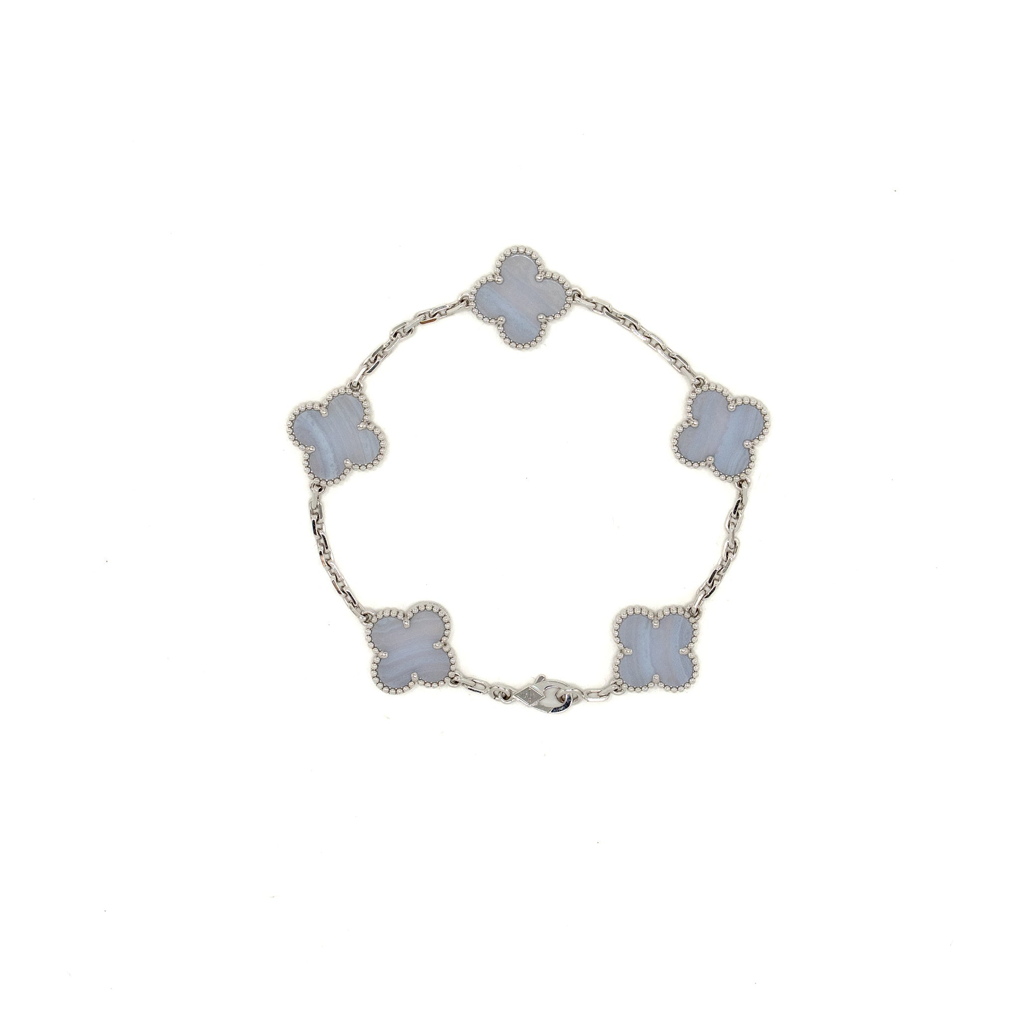 VAN CLEEF & ARPELS VINTAGE ALHAMBRA BRACELET 5 MOTIF WHITE GOLD, CHALCEDONY