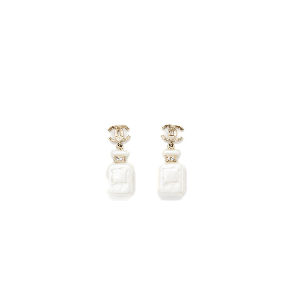 CHANEL NO.5 PERFUME BOTTLE EARRINGS CRYSTAL /LIGHT GOLD TONE