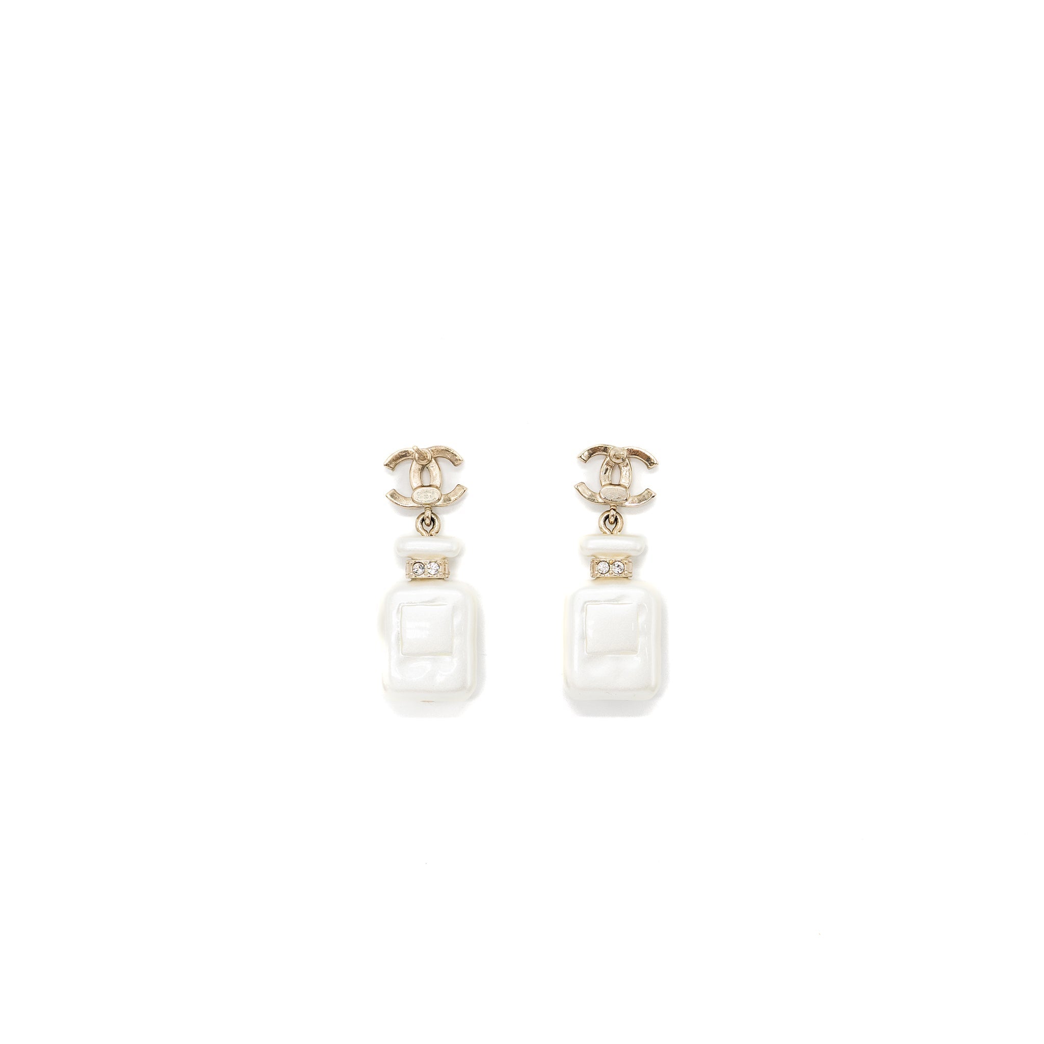 CHANEL NO.5 PERFUME BOTTLE EARRINGS CRYSTAL /LIGHT GOLD TONE