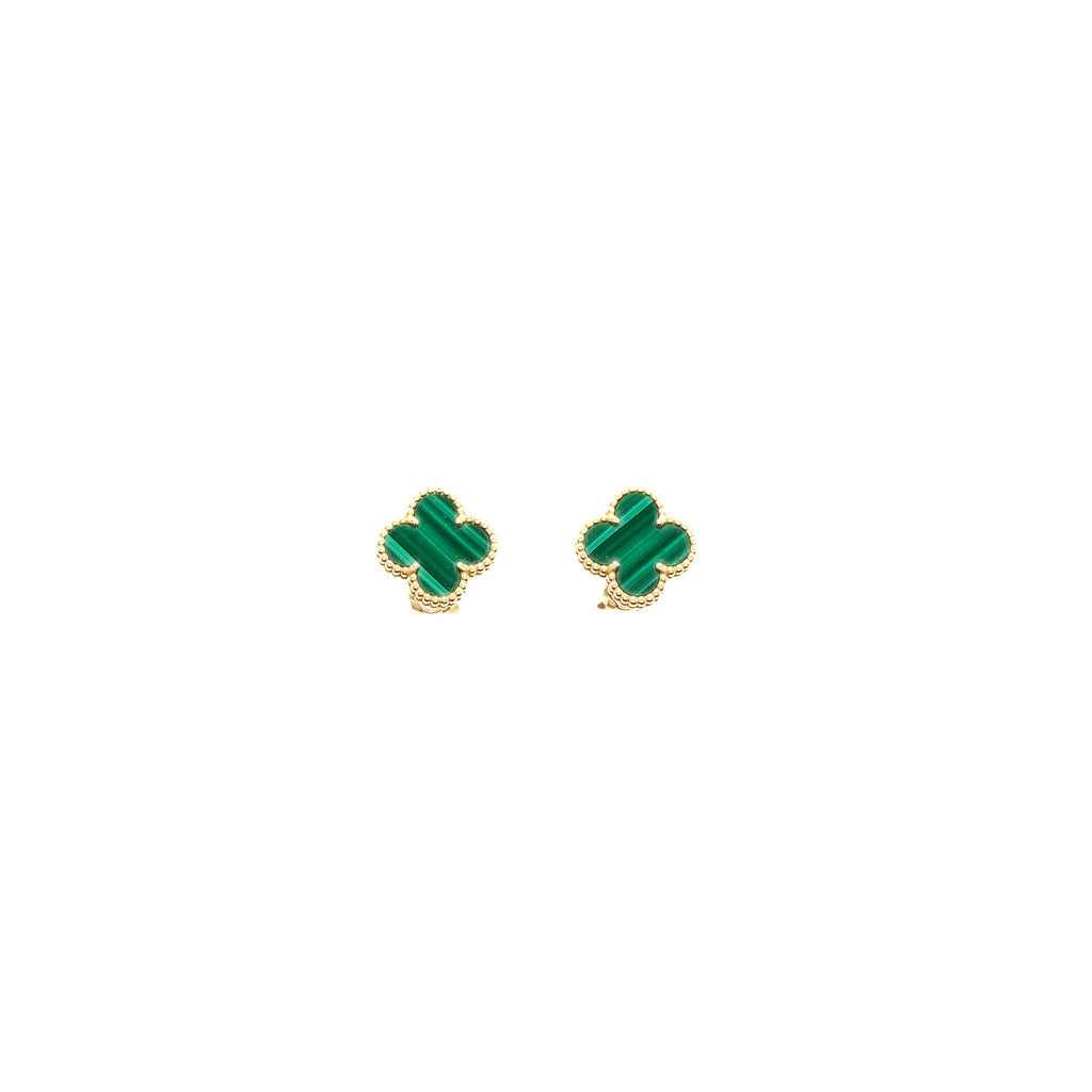 VAN CLEEF & ARPELS VINTAGE ALHAMBRA EARRINGS MALACHITE YELLOW GOLD