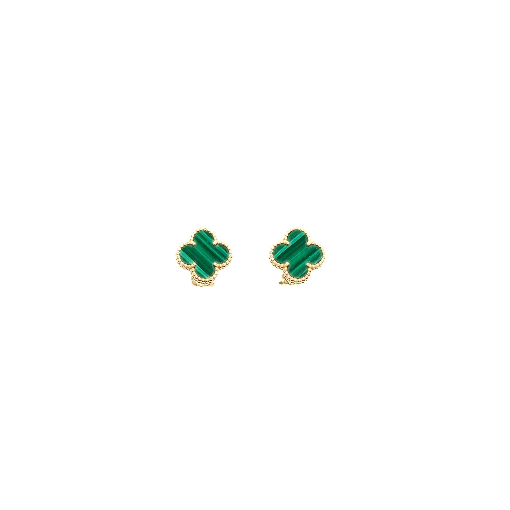 VAN CLEEF & ARPELS VINTAGE ALHAMBRA EARRINGS MALACHITE YELLOW GOLD