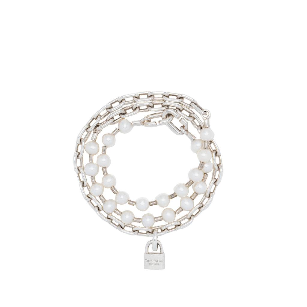 TIFFANY HARDWARE 7-8MM PEARL LOCK BRACELET IN SILVER