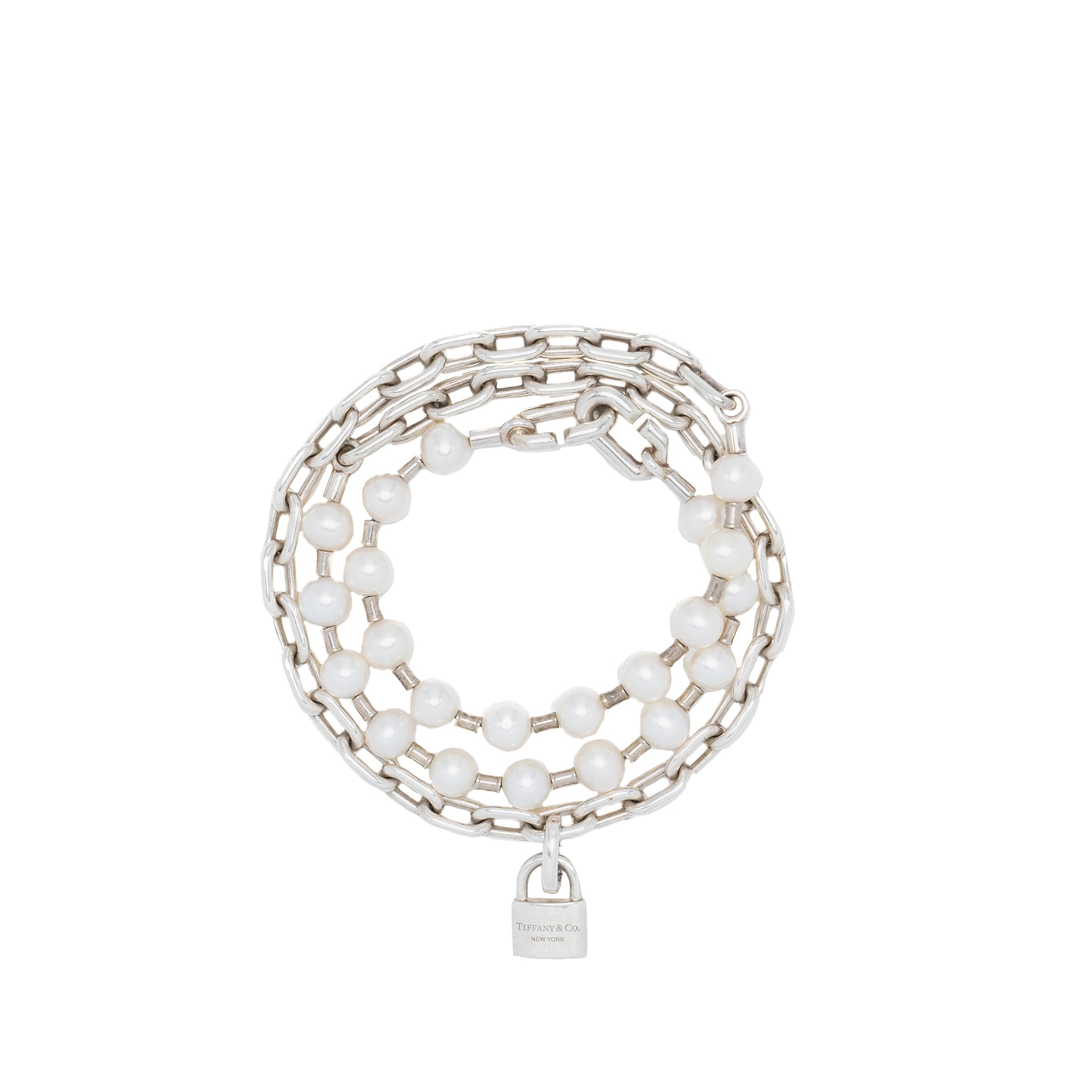TIFFANY HARDWARE 7-8MM PEARL LOCK BRACELET IN SILVER