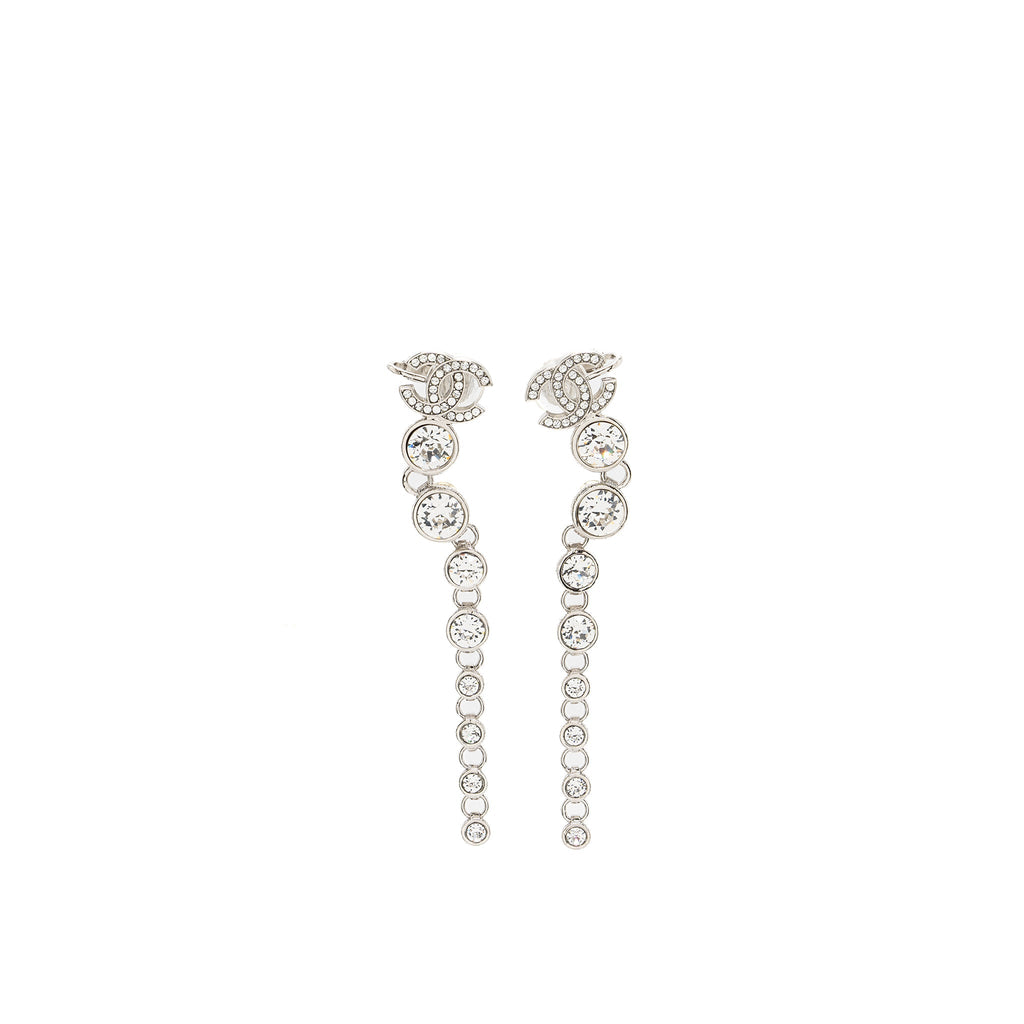 CHANEL CC LOGO CRYSTAL DROP EARRINGS SHW