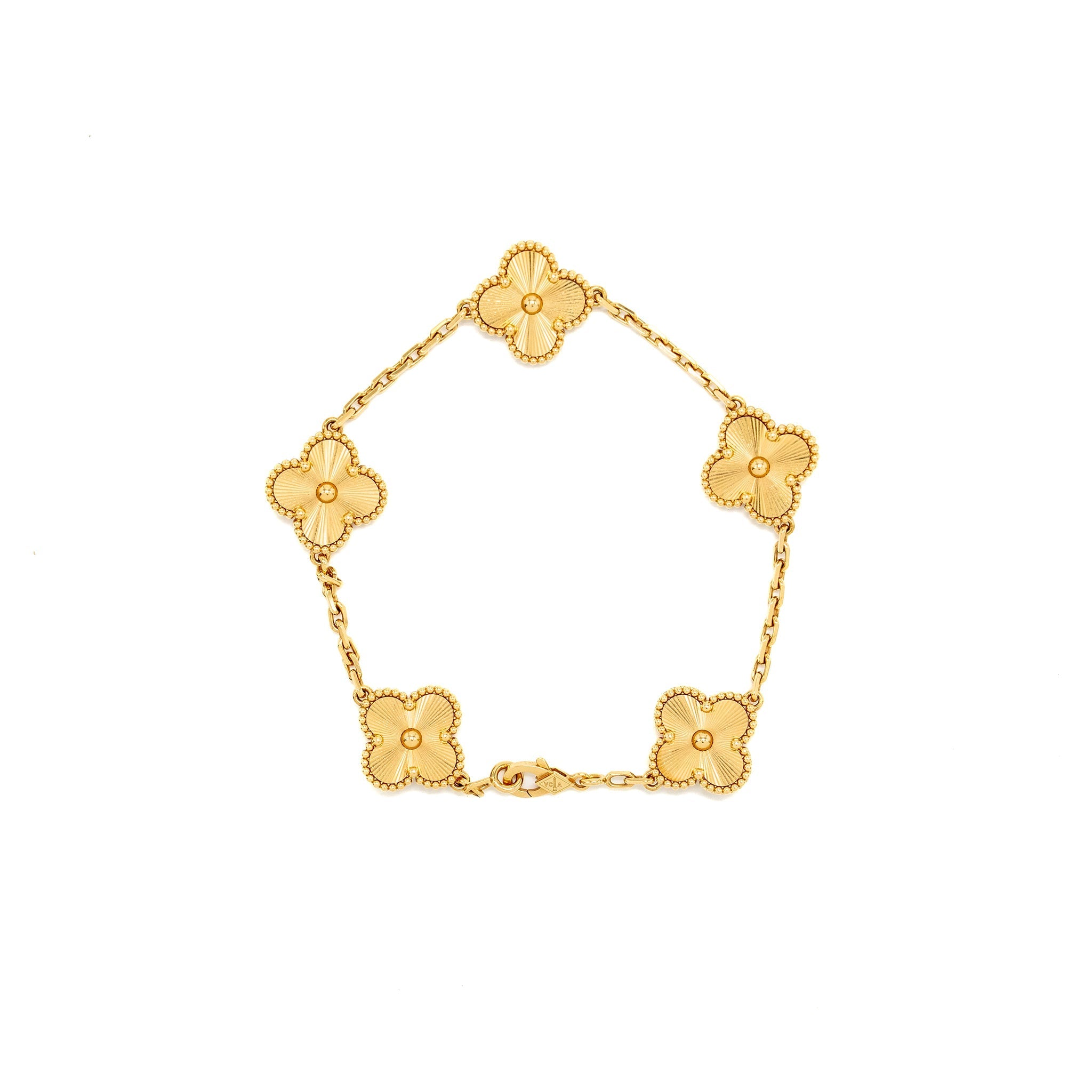VAN CLEEF & ARPELS VINTAGE ALHAMBRA BRACELET 5 MOTIFS GUILLOCHE YELLOW GOLD