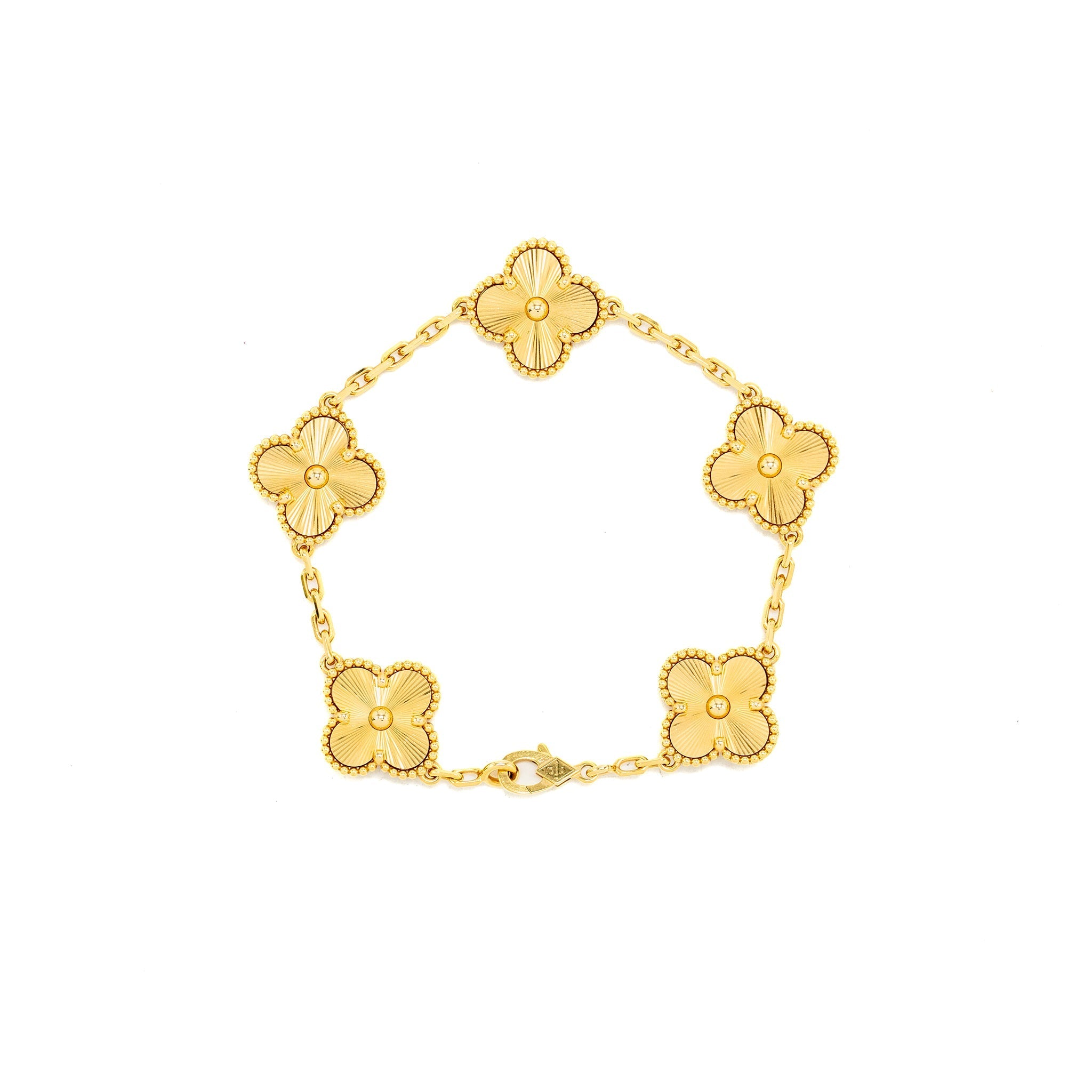 VAN CLEEF & ARPELS VINTAGE ALHAMBRA 5-MOTIF BRACELET, YELLO GOLD, GUILLOCHE
