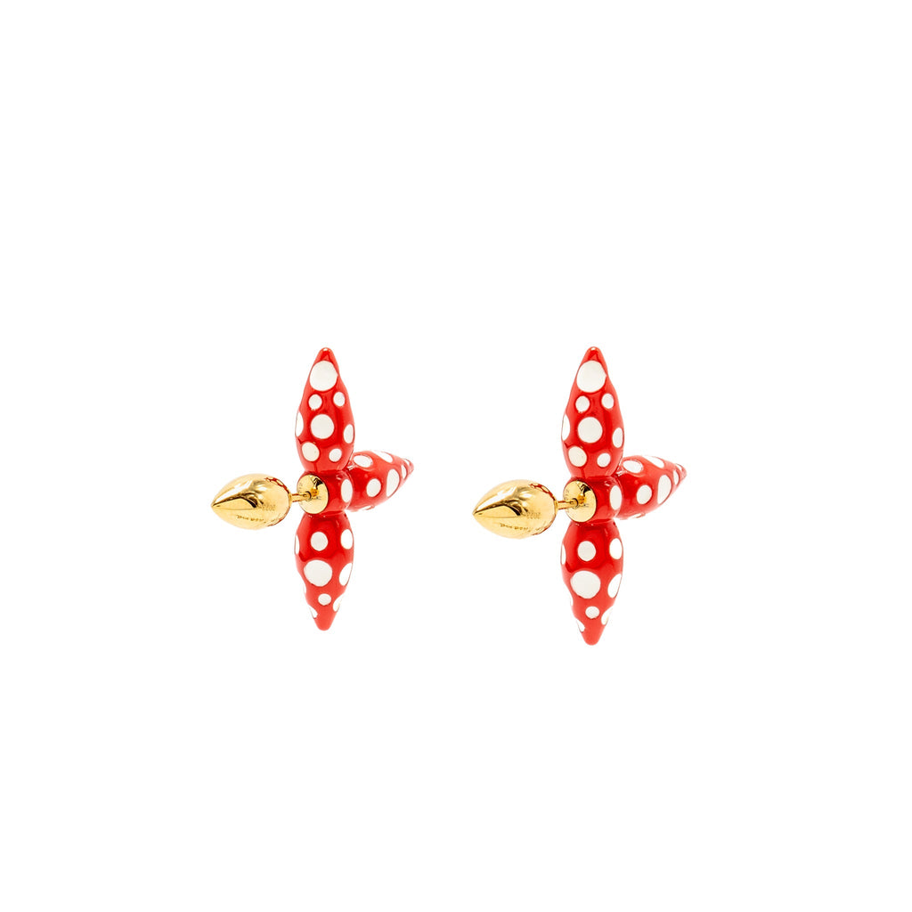 LOUIS VUITTON X YAYOI KUSAMA INFINITY DOTS WITH PUMPKIN CHARM NECKLACE, BRACELET, EARRINGS RED GOLD TONE (SELL IN A SET)