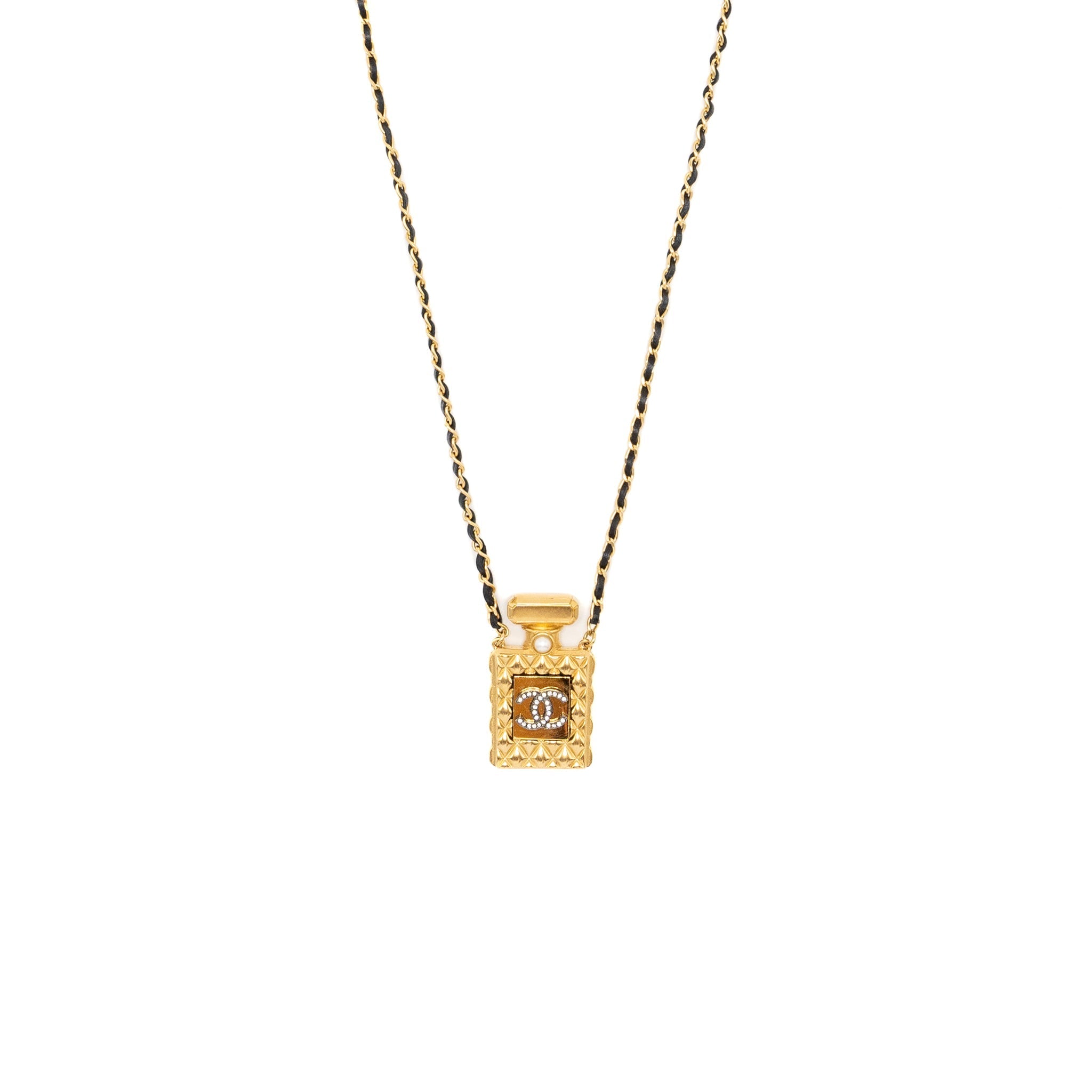 CHANEL LARGE MODEL PERFUME BOTTLE NECKLACE CRYSTAL/PEARL/GOLD TONE