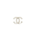CHANEL CLASSIC CC LOGO BROOCH CRYSTAL SILVER TONE