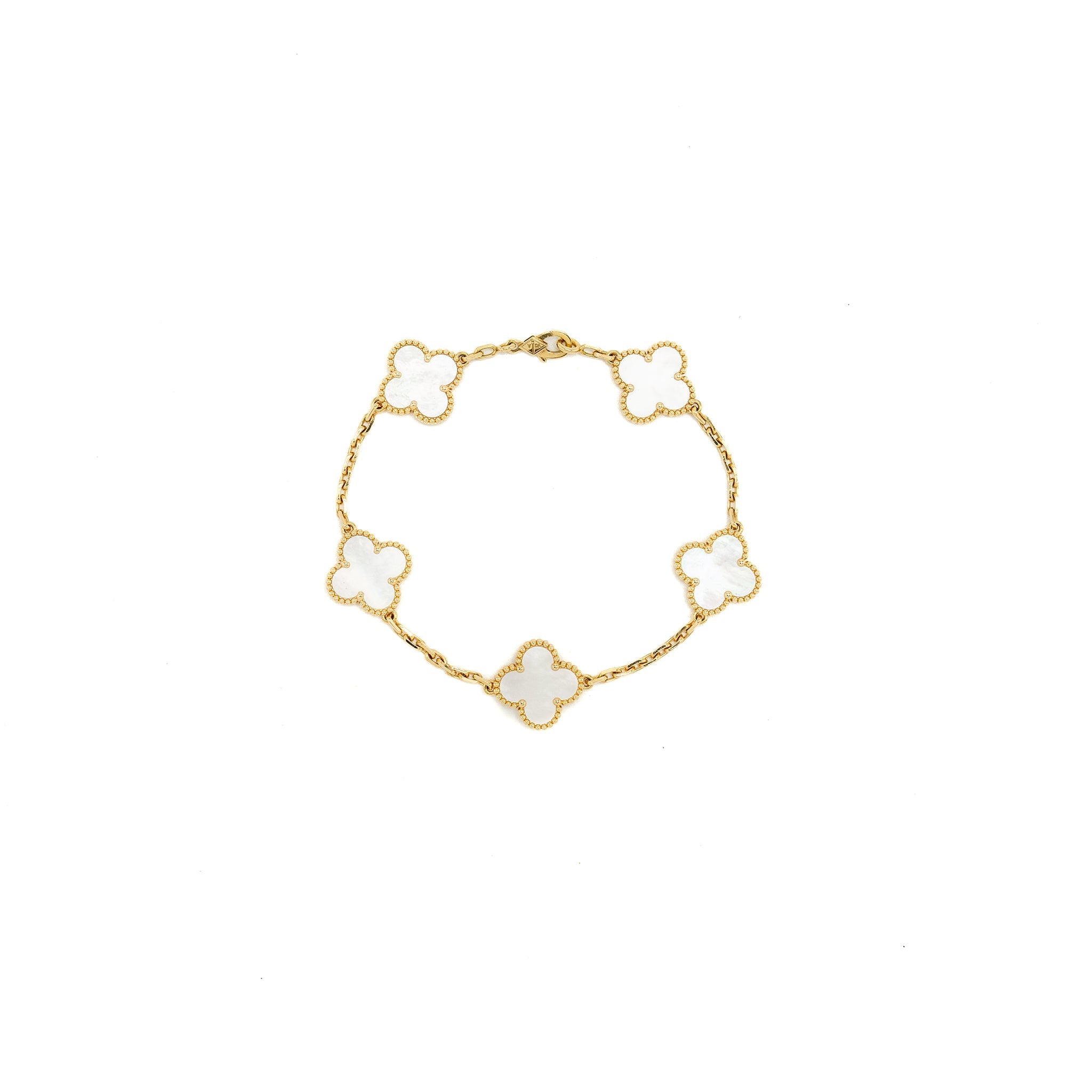 VAN CLEEF AND ARPELS VINTAGE ALHAMBRA BRACELET 5 MOTIF MOTHER OF PEARL / YELLOW GOLD