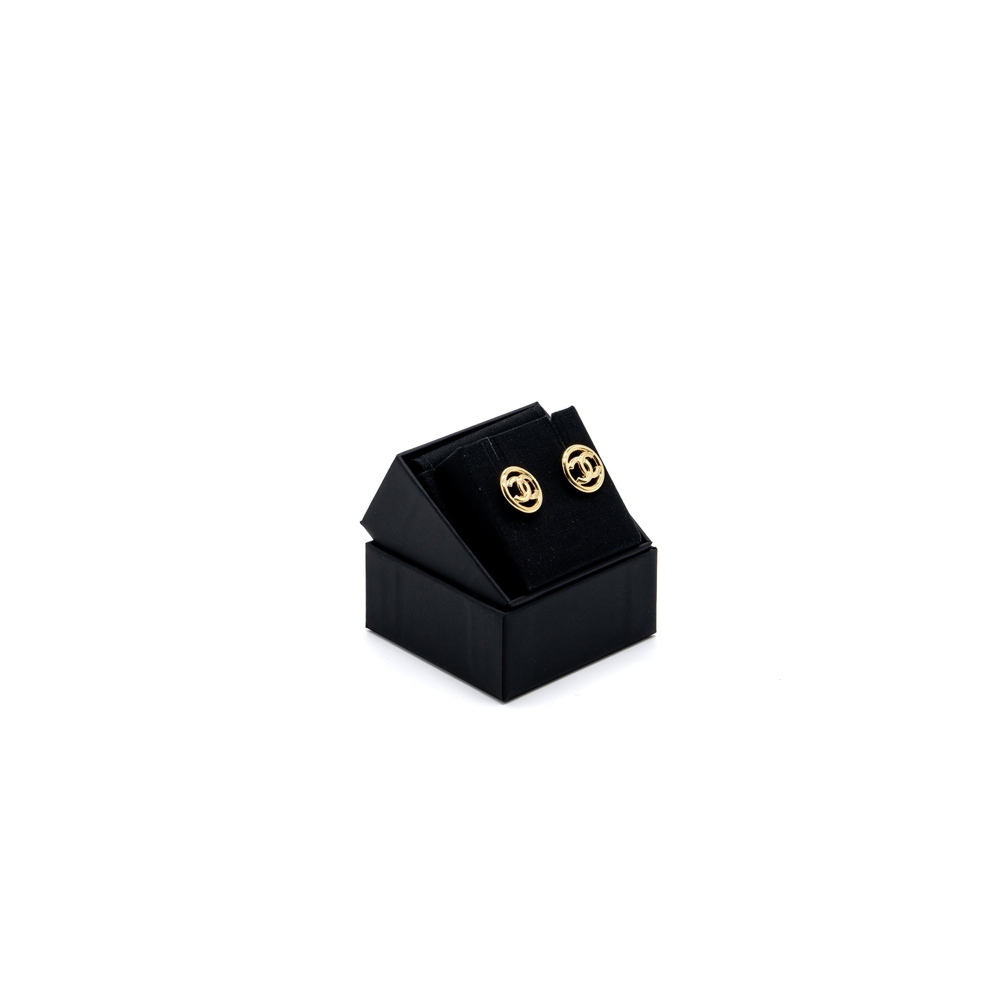 CHANEL ROUND AND CC LOGO EARRINGS GOLD TONE