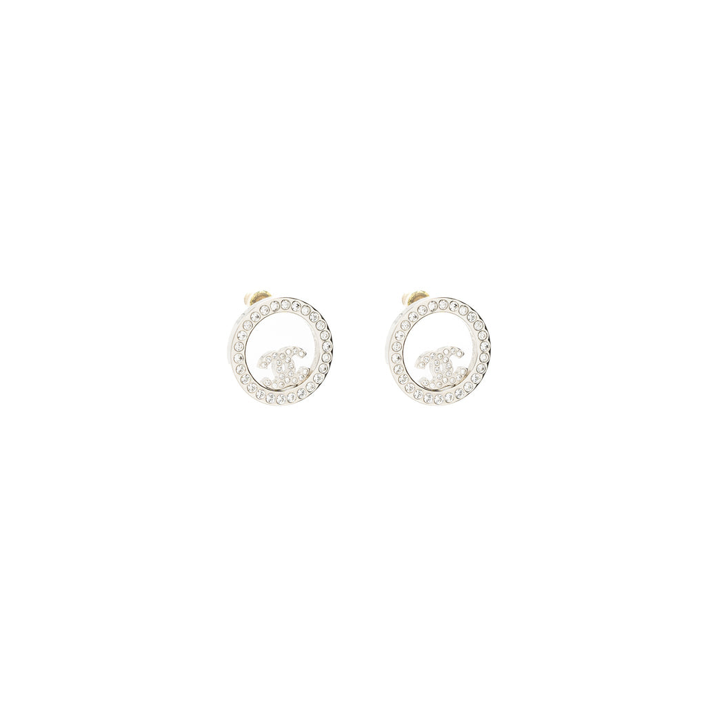 CHANEL ROUND CC LOGO EARRINGS CRYSTAL SHW