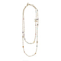 CHANEL CC LOGO DOUBLE CHAIN LONG NECKLACE PEARL/CRYSTAL MULTICOLOUR