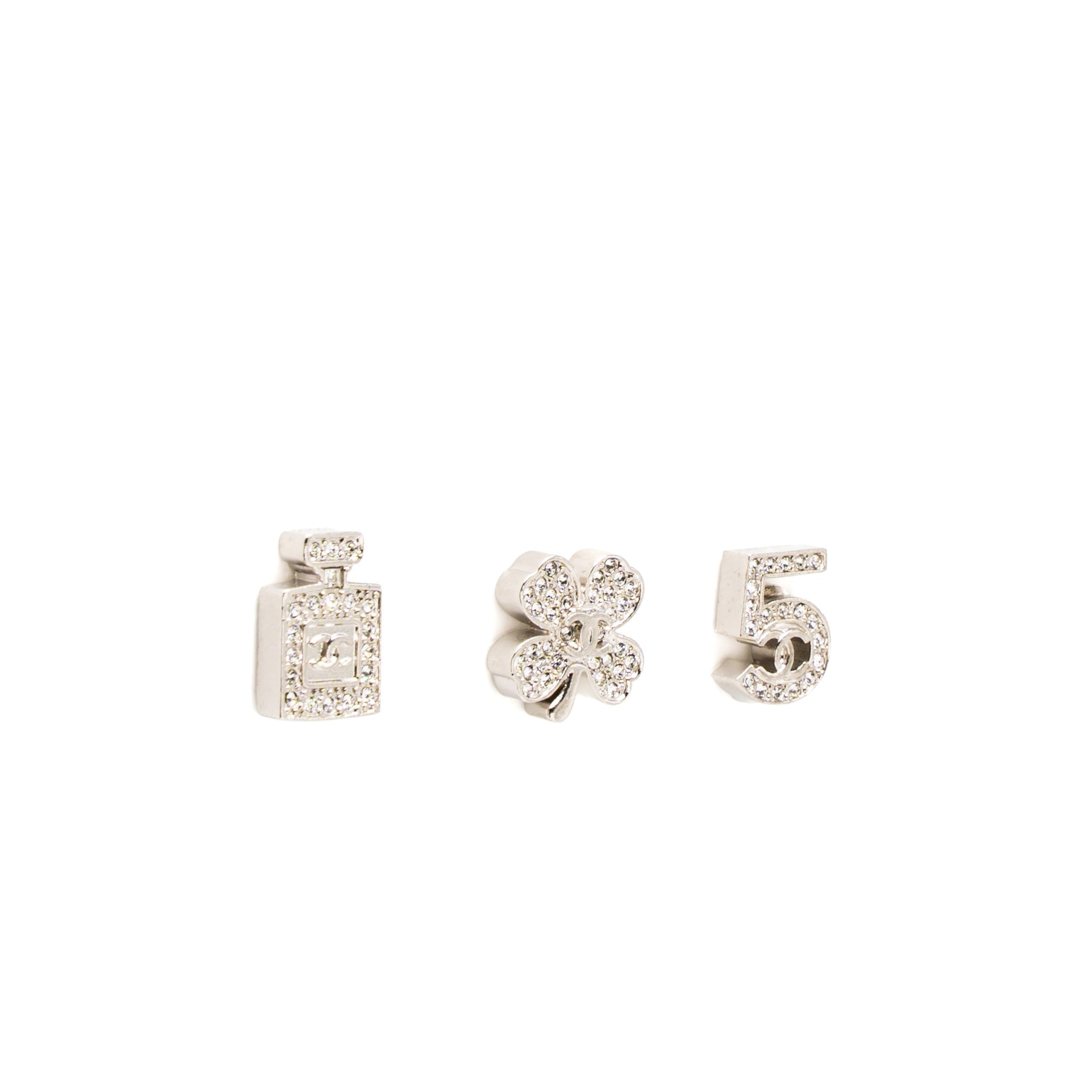 CHANEL 3 PIN ROACH PERFUME BOTTLE/CLOVER/NO.5 CRYSTAL SILVER TONE