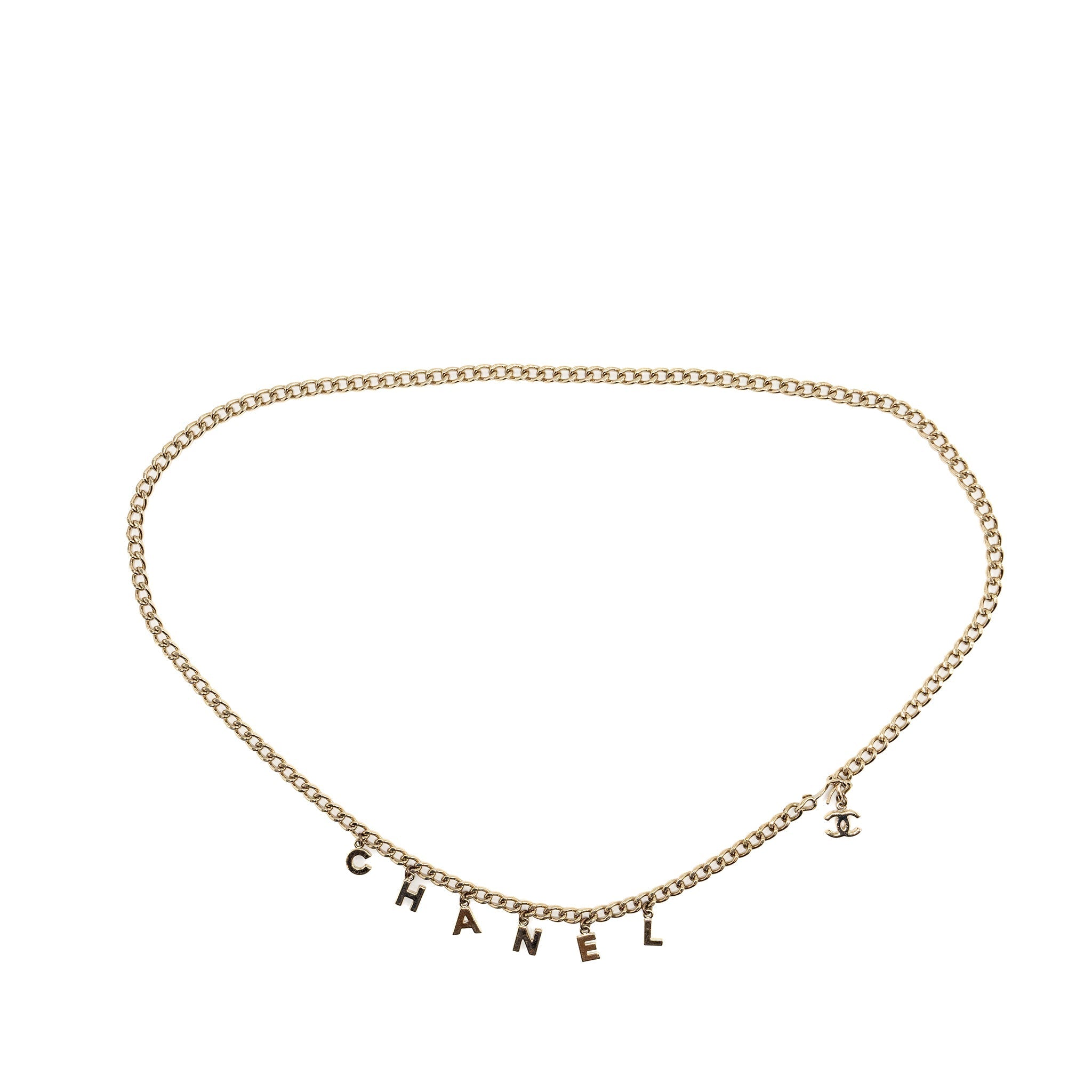 CHANEL LETTER DROP CHAIN BELT LIGHT GOLD TONE