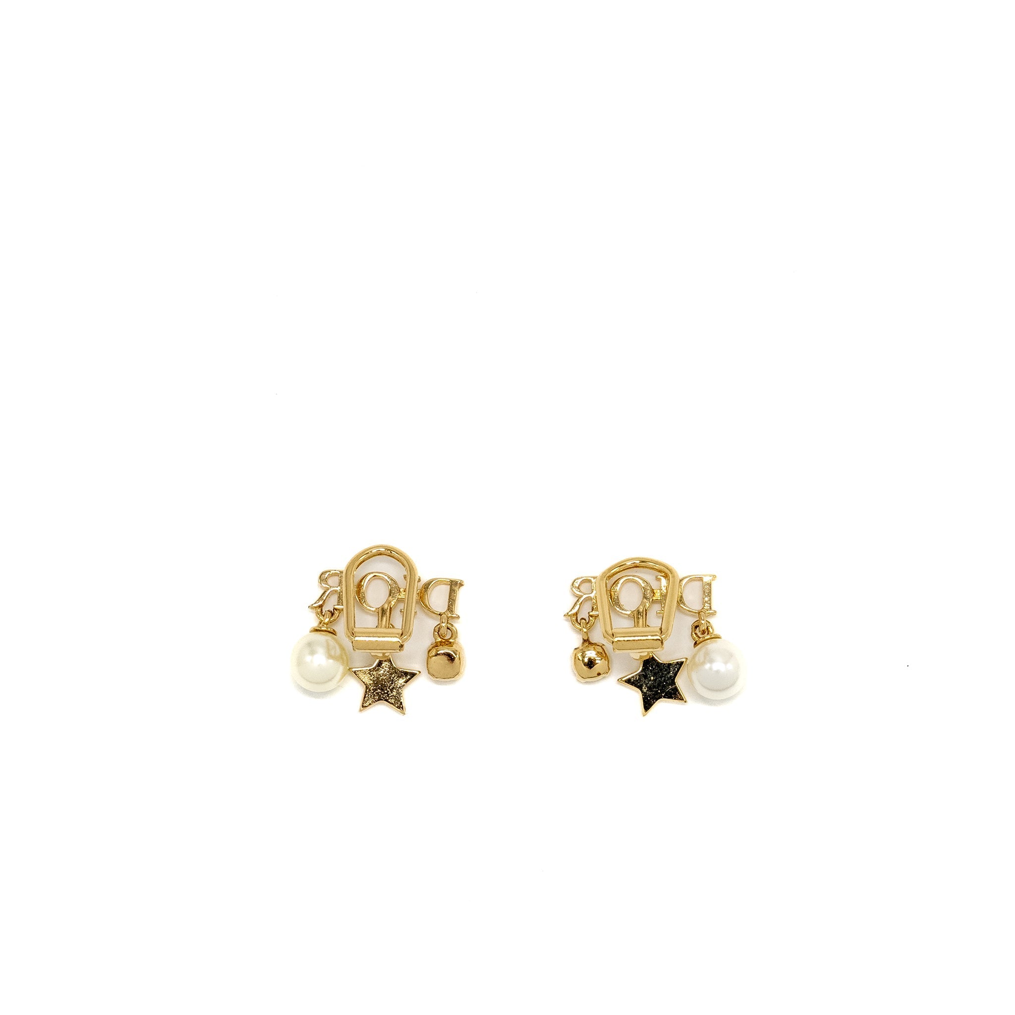 DIOR CD LOGO EAR CLIPS PEARL GOLD TONE