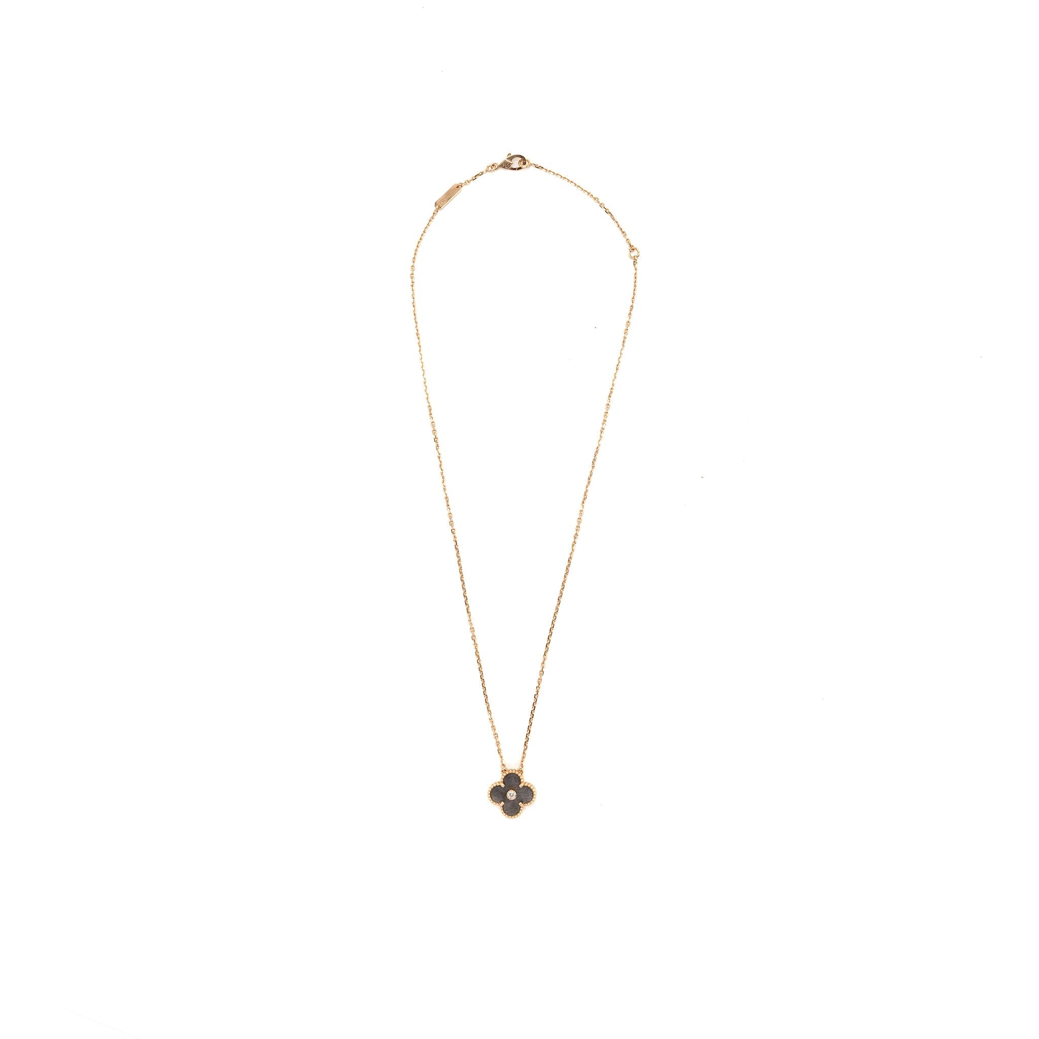 VAN CLEEF & ARPELS 2023 ALHAMBRA HOLIDAY LIMITED PENDANT ROSE GOLD/SILVER OBSIDIAN/DIAMOND
