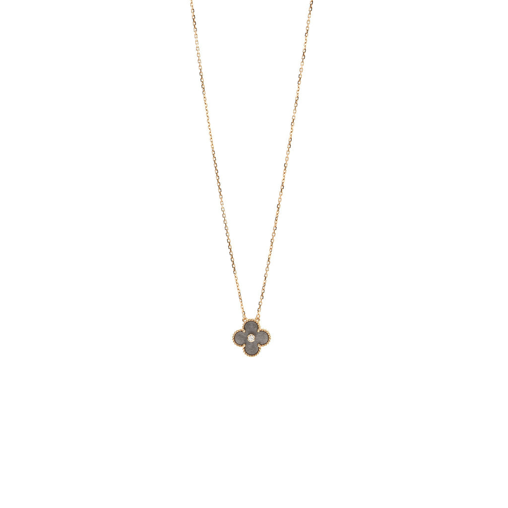 VAN CLEEF & ARPELS 2023 ALHAMBRA HOLIDAY LIMITED PENDANT ROSE GOLD/SILVER OBSIDIAN/DIAMOND