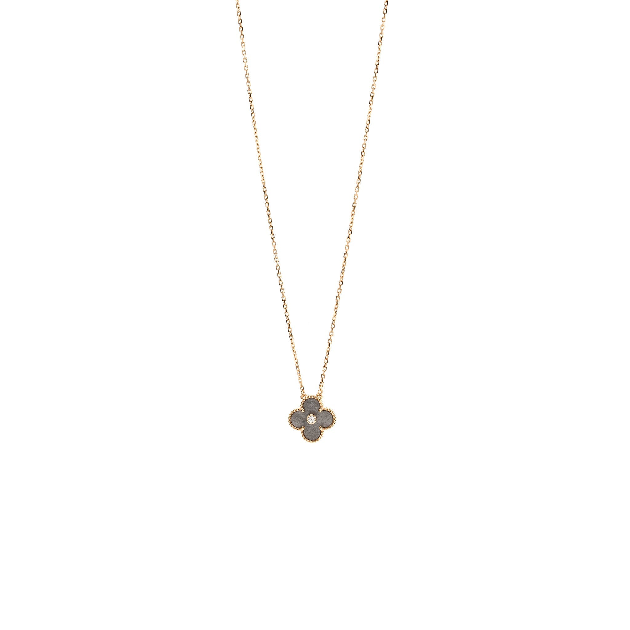 VAN CLEEF & ARPELS 2023 ALHAMBRA HOLIDAY LIMITED PENDANT ROSE GOLD/SILVER OBSIDIAN/DIAMOND