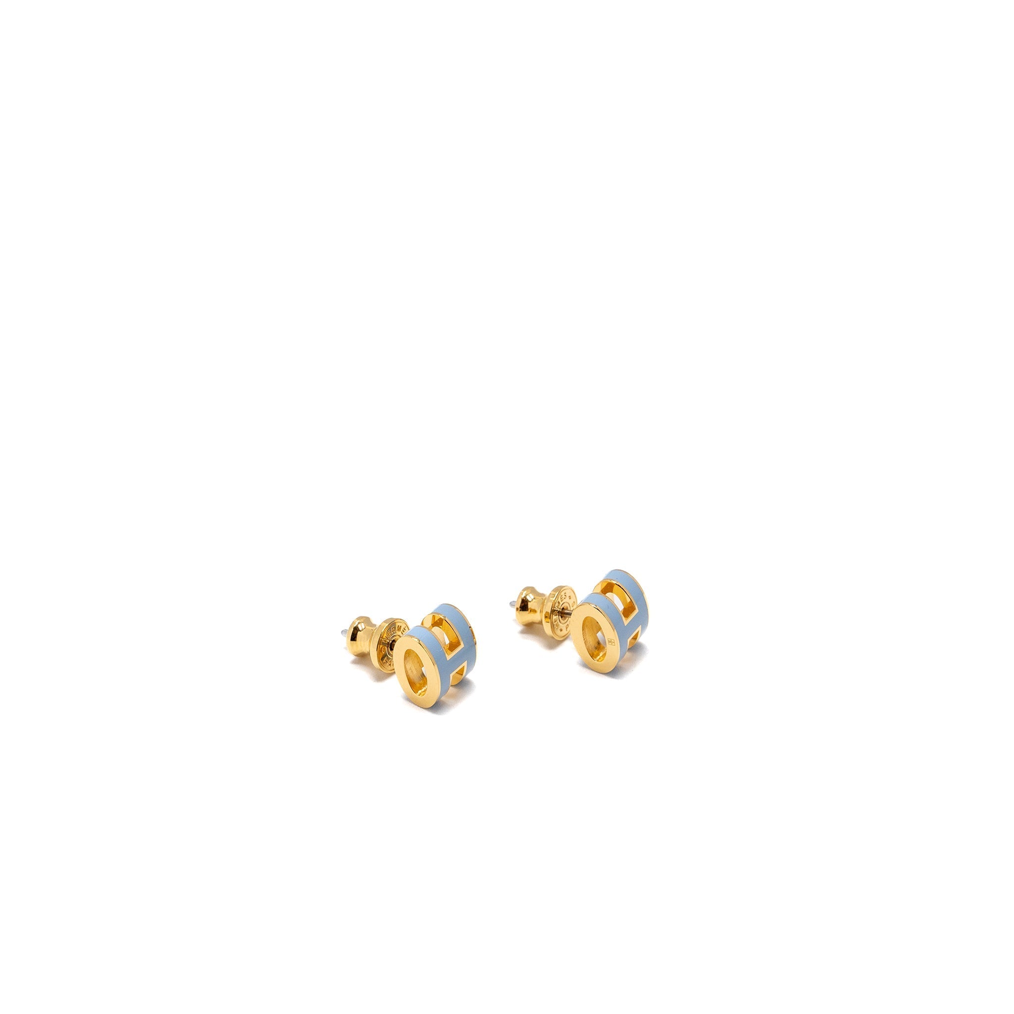 HERMES MINI POP H EARRINGS BLUE LIN GHW