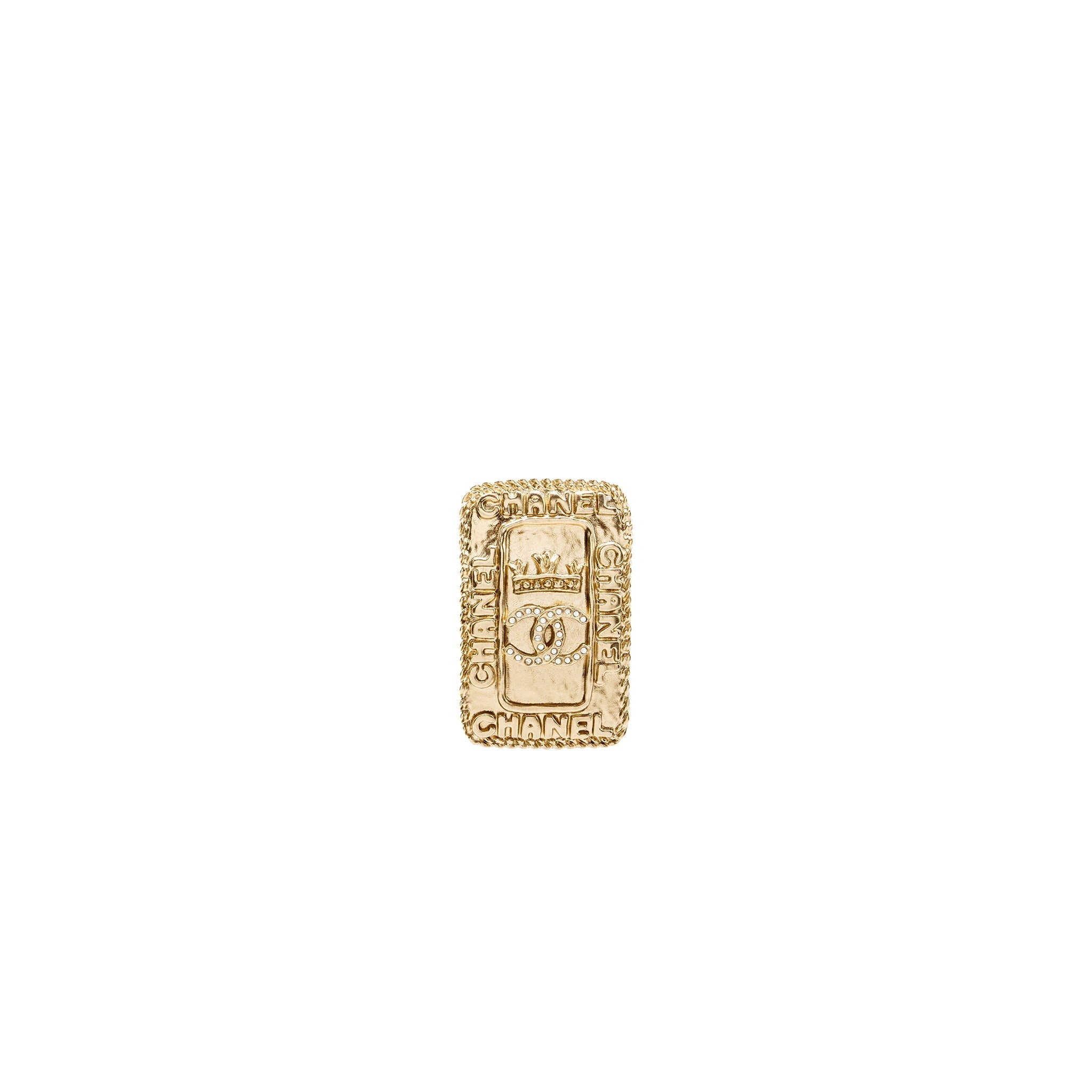 CHANEL CC LOGO AND CROWN BROOCH CRYSTAL LGHW