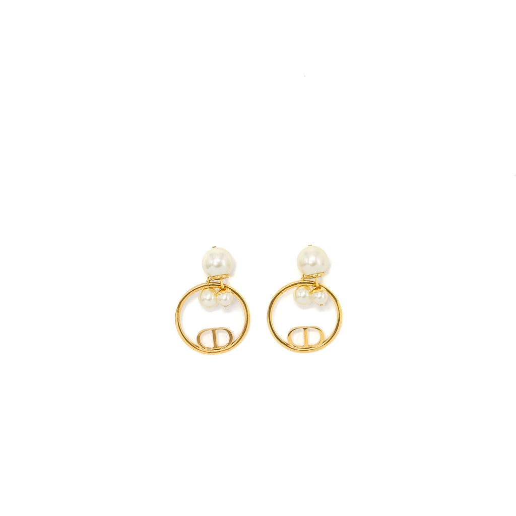 DIOR PEARL AND CD ROUND DROP EARRINGS GOLD TONE