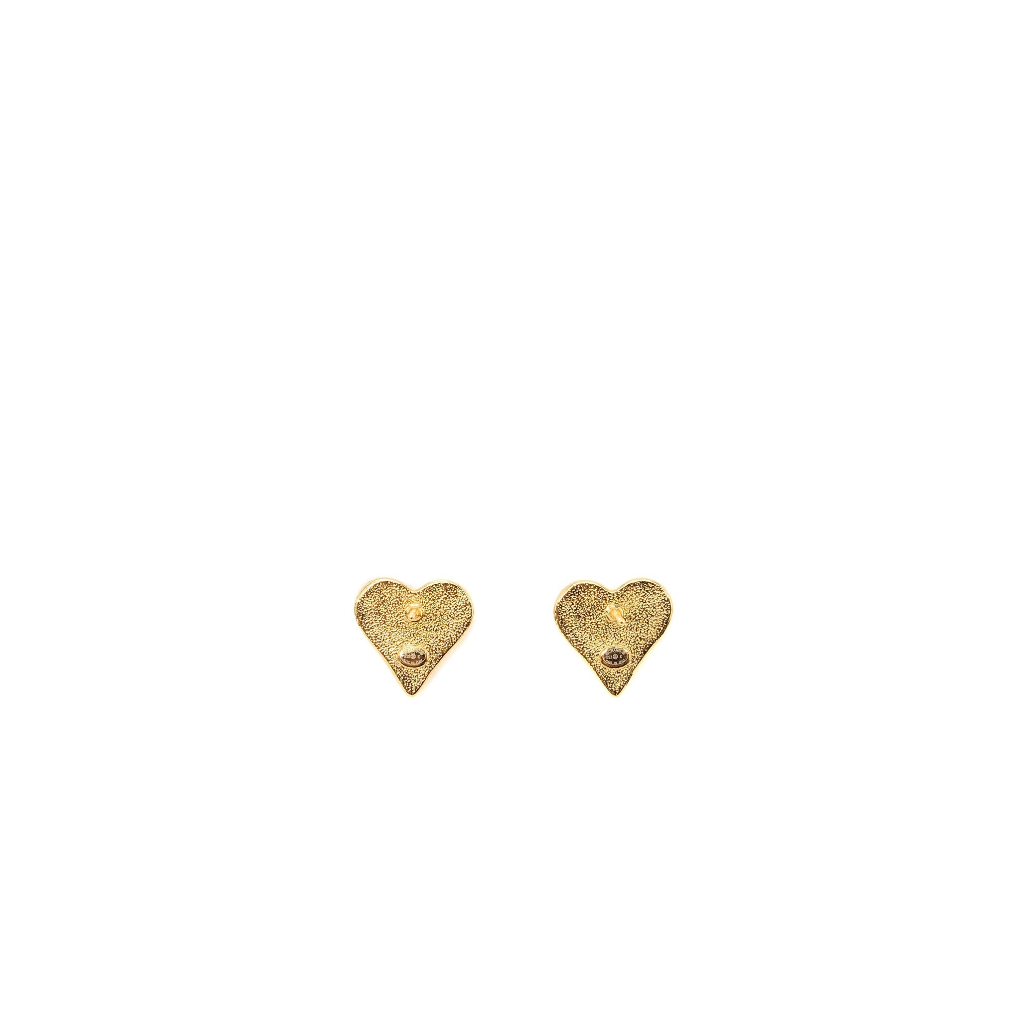 CHANEL CC LOGO HEART EARRINGS GOLD TONE