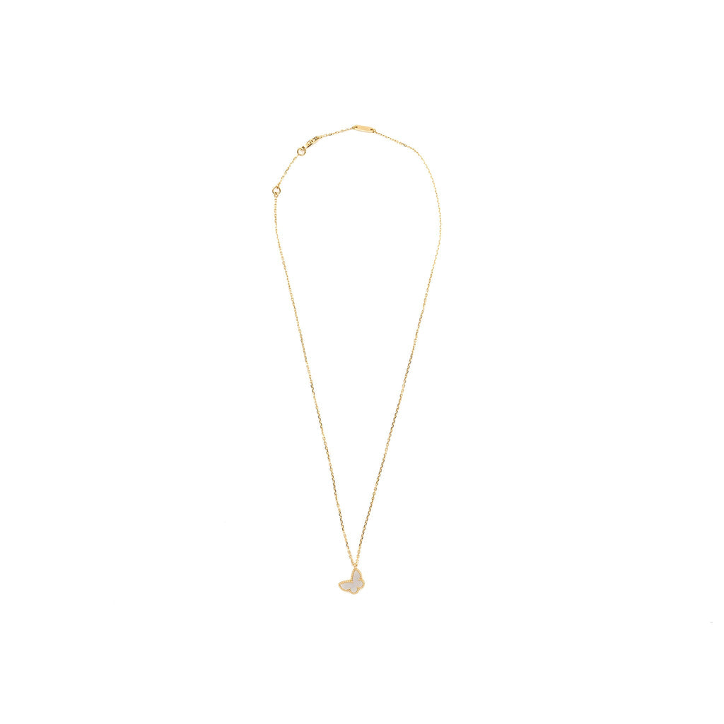 VAN CLEEF & ARPELS SWEET ALHAMBRA BUTTERFLY PENDANT YELLOW GOLD WHITE MOTHER OF PEARL